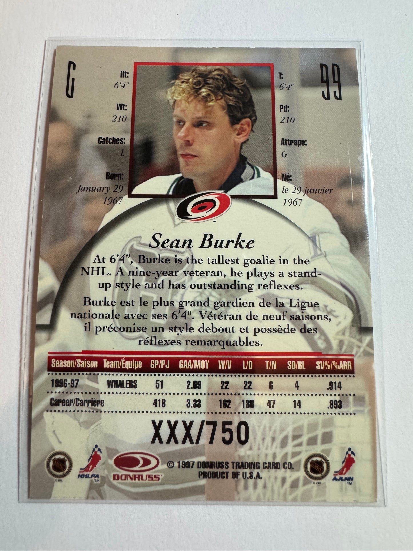 SEAN BURKE - 1997 Donruss Canadian Ice Provincial Series #99, xxx/750