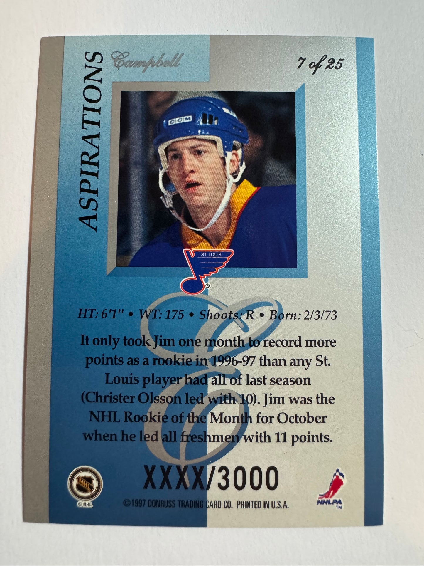 JIM CAMPBELL - 1996 Donruss Elite Aspirations #7, xxxx/3000