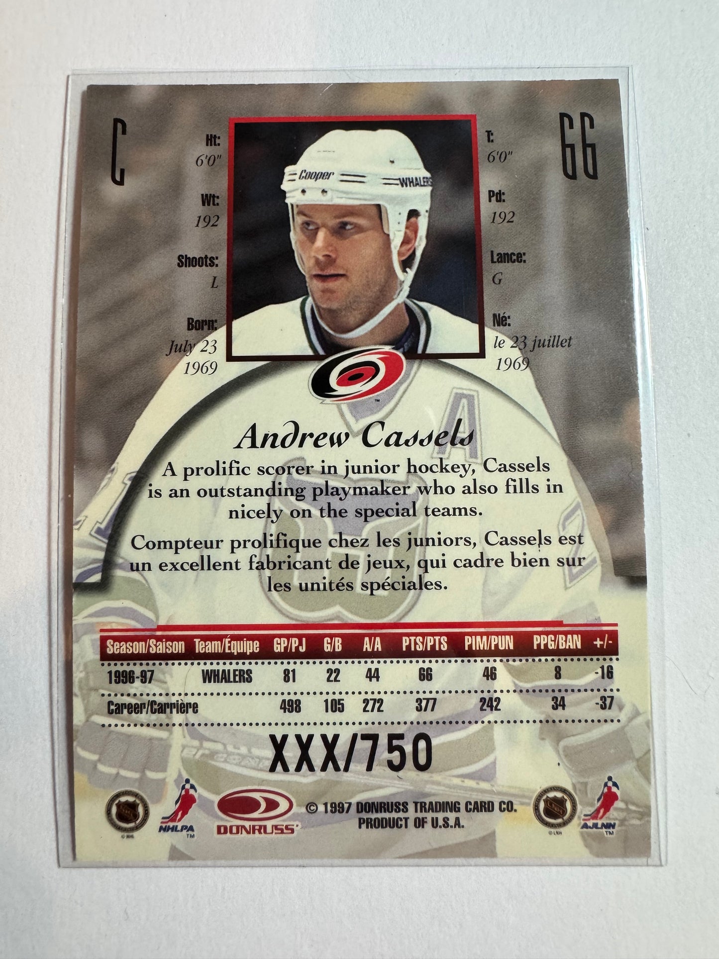 ANDREW CASSELS - 1997 Donruss Canadian Ice Provincial Series #66, xxx/750
