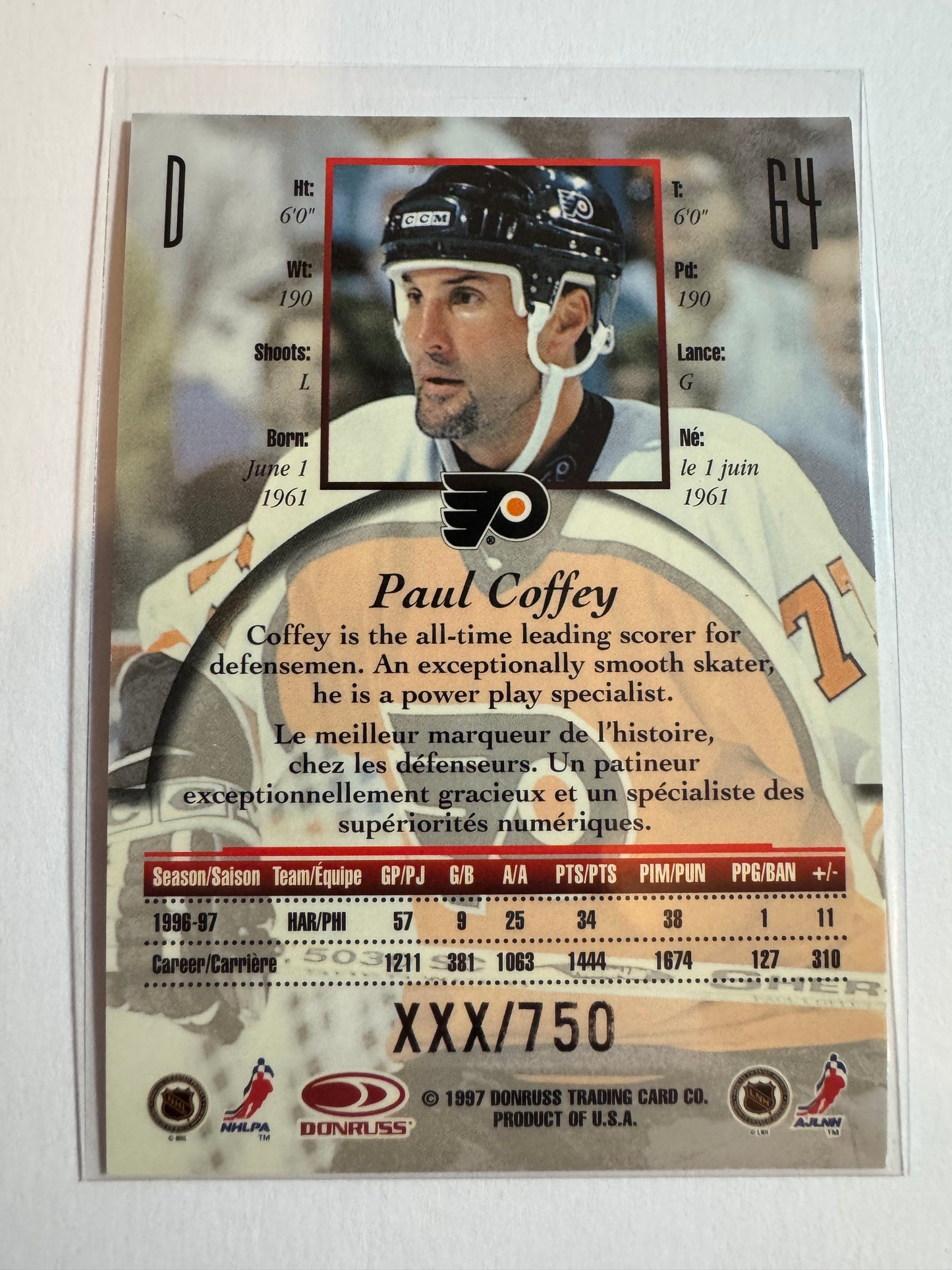 PAUL COFFEY - 1997 Donruss Canadian Ice Provincial Series #64, xxx/750