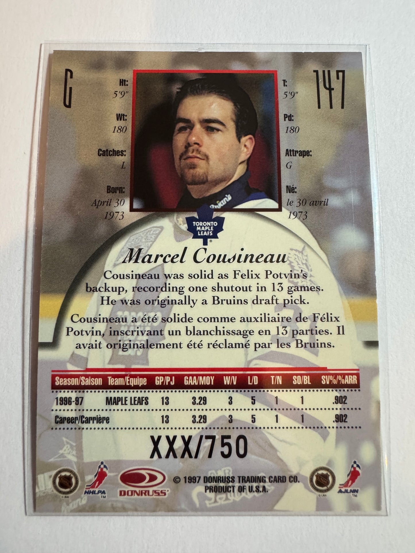 MARCEL COUSINEAU - 1997 Donruss Canadian Ice Provincial Series #147, xxx/750