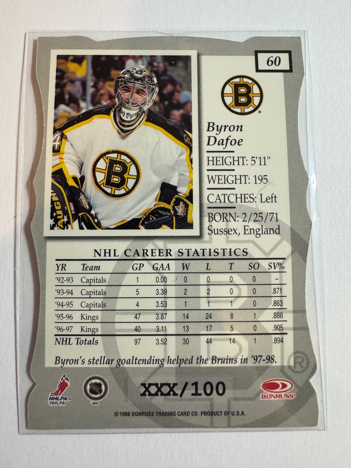 BYRON DEFOE - 1997 Donruss Elite Status Die Cut #60, xxx/100