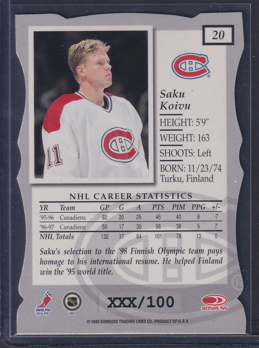 SAKU KOIVU - 1997 Donruss Elite Status Die Cut #20, xxx/100