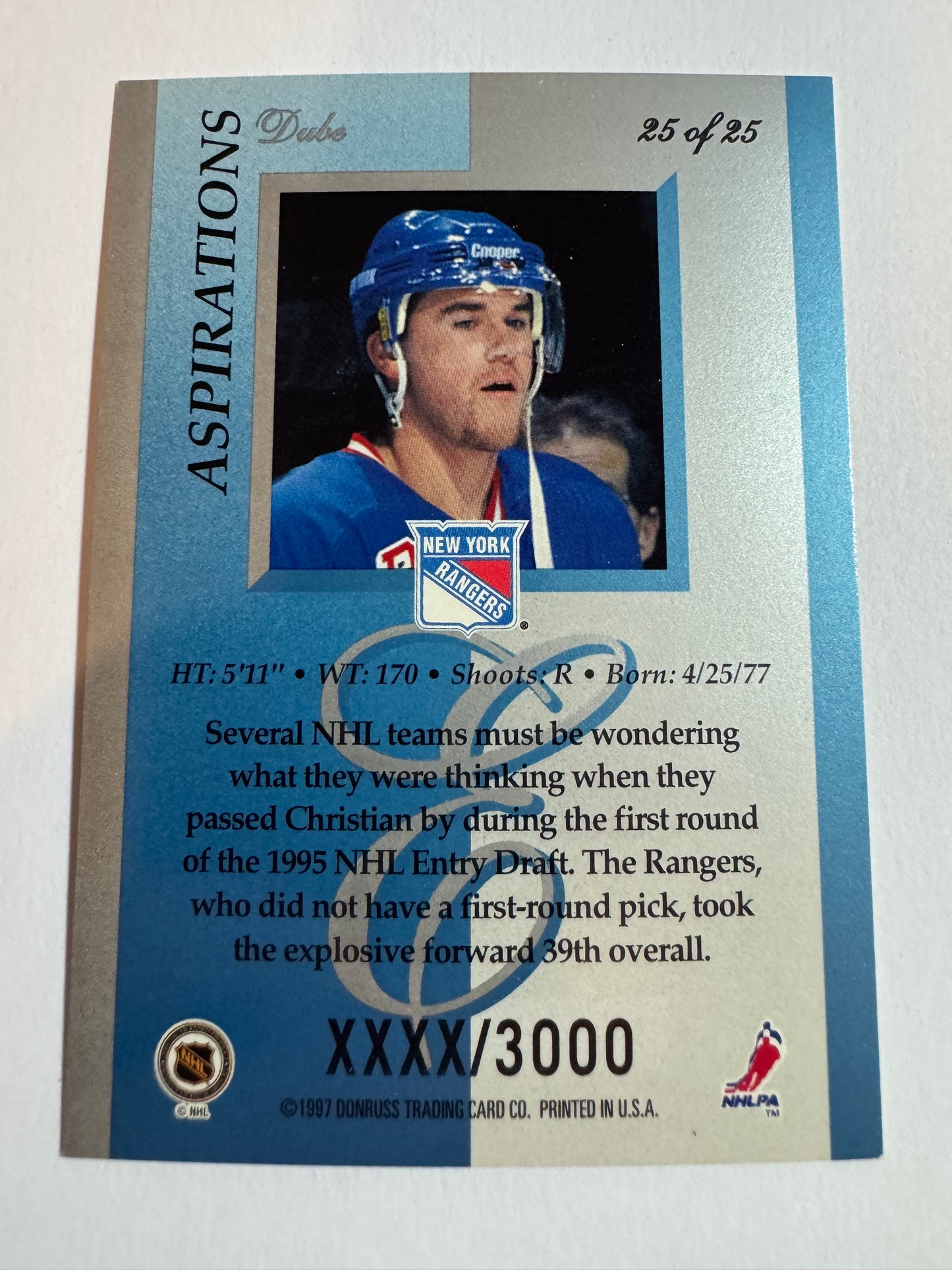 CHRISTIAN DUBE - 1996 Donruss Elite Aspirations #25, xxxx/3000