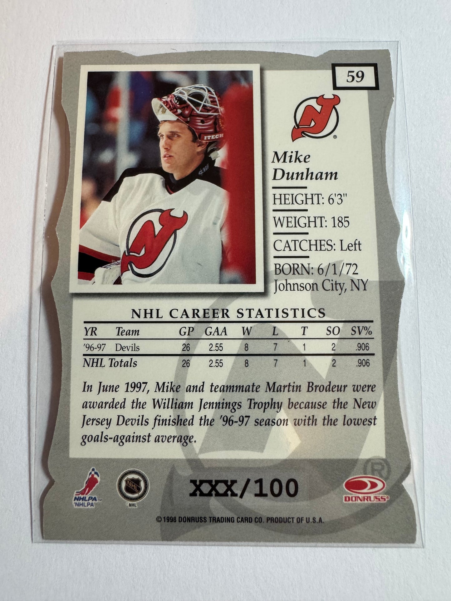 MIKE DUNHAM - 1996 Donruss Elite Status Die Cut #59, xxx/100