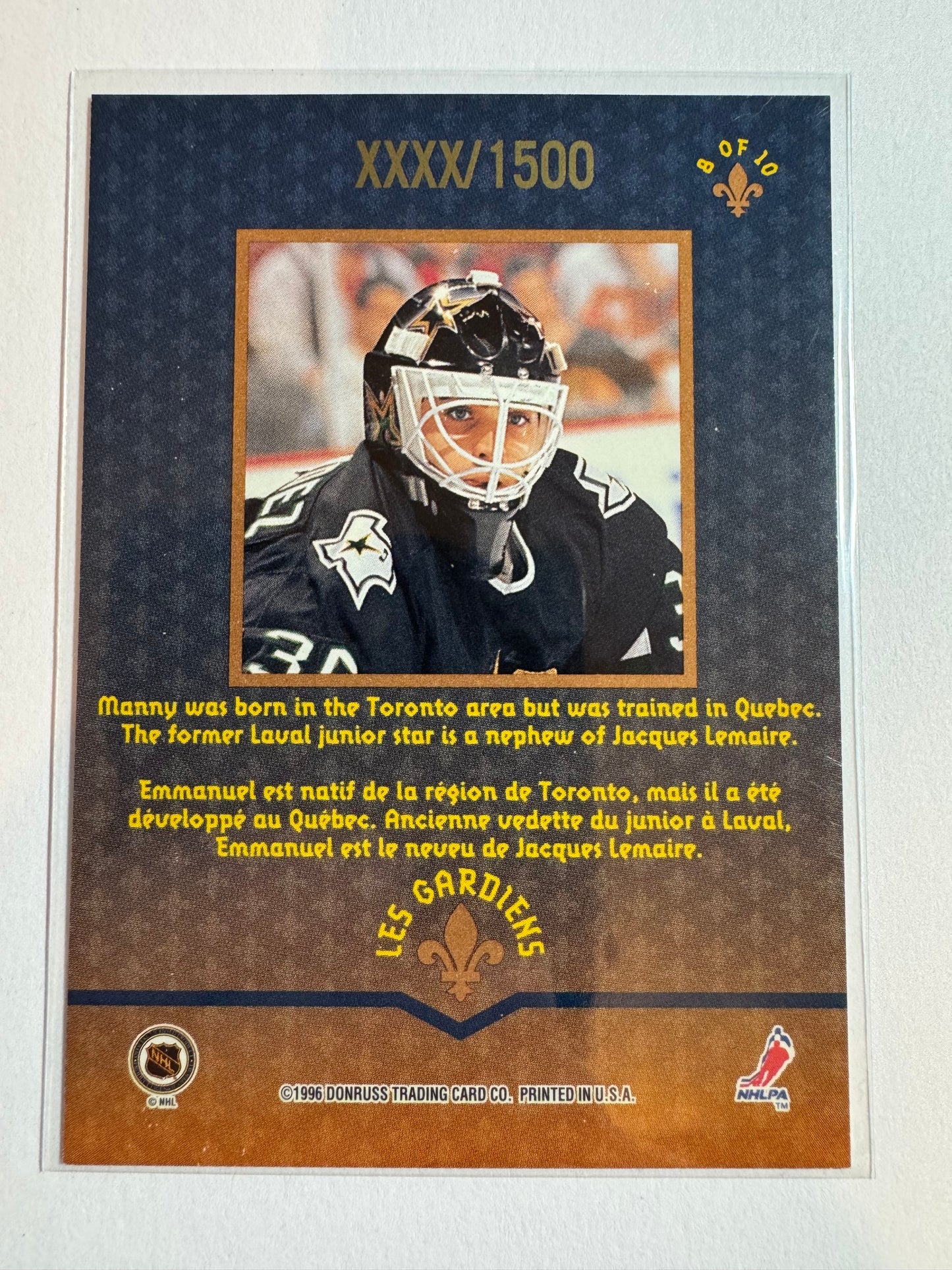 EMMANUEL FERNANDEZ - 1996 Donruss Canadian Ice Les Gardiens #8, xxxx/1500