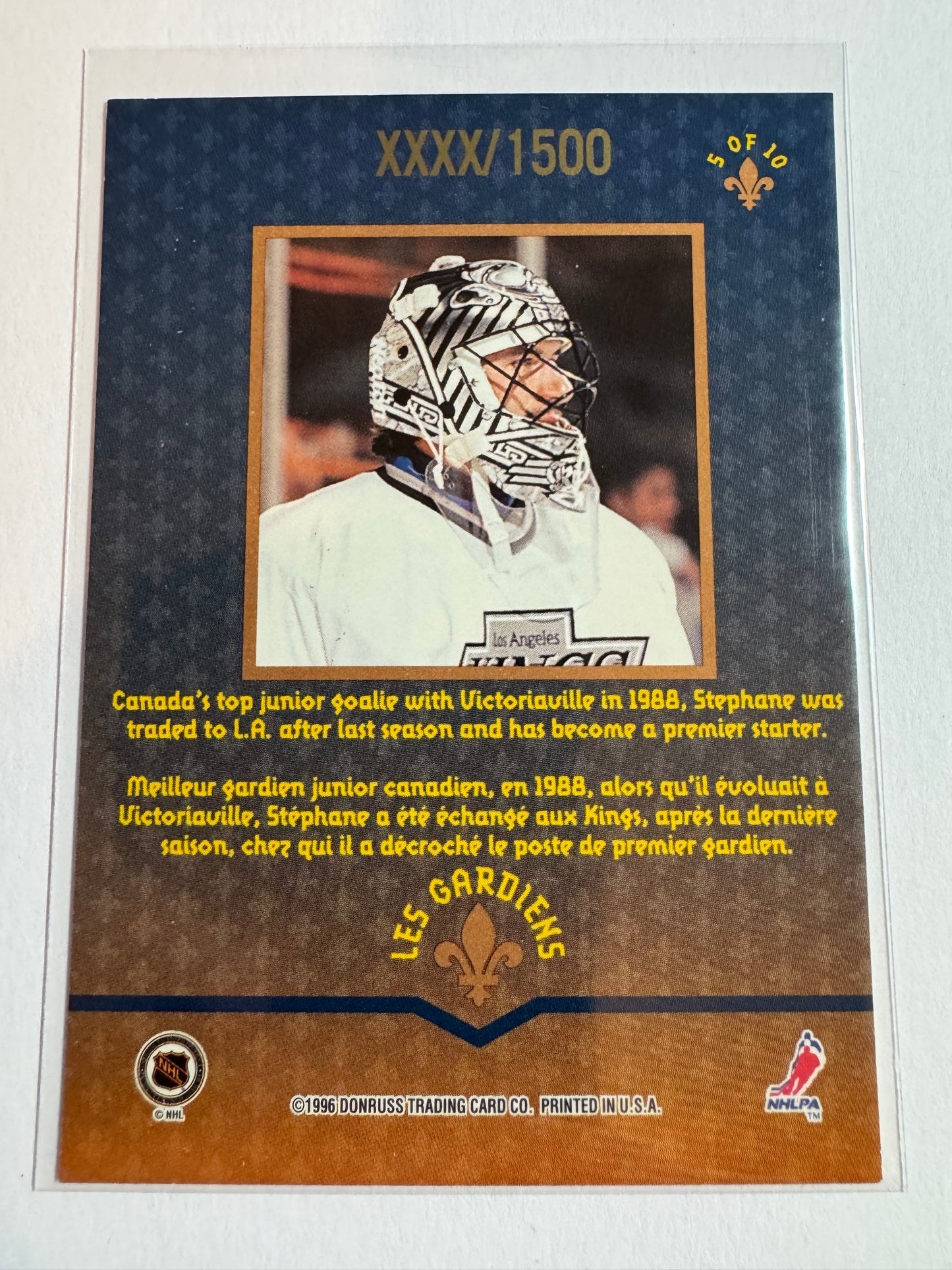 STEPHANE FISET - 1996 Donruss Canadian Ice Les Gardiens #5, xxxx/1500