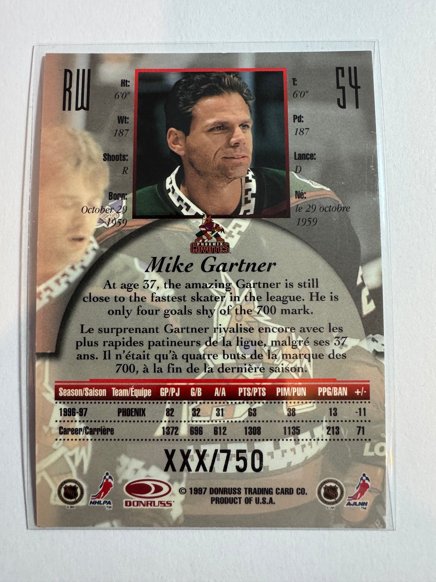 MIKE GARTNER - 1997 Donruss Canadian Ice Provincial Series #54, xxx/750
