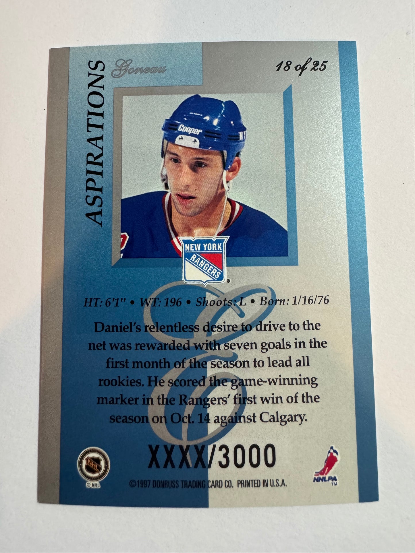 DANIEL GONEAU - 1996 Donruss Elite Aspirations #18, xxxx/3000