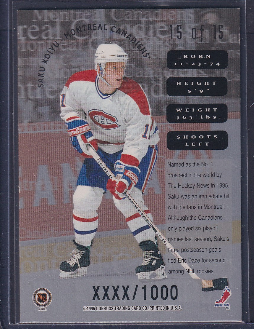 SAKU KOIVU - 1996 Donruss Leaf Sweaters #15, xxxx/1000