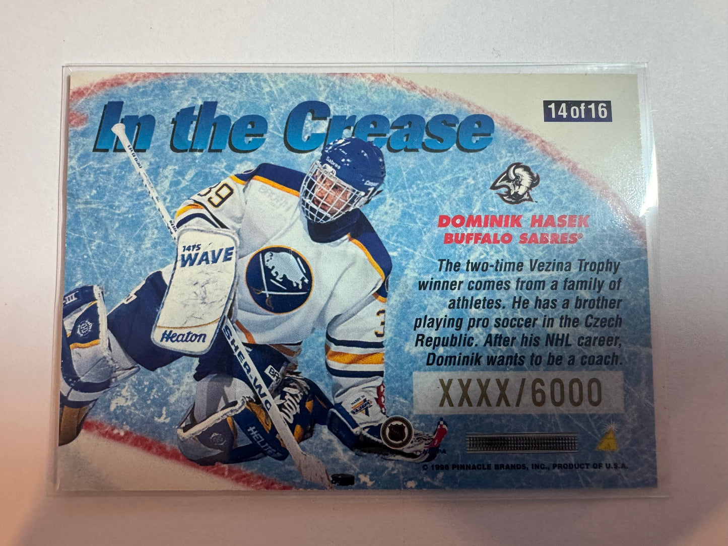 DOMINIK HASEK - 1996 Pinnacle Summit In the Crease #14, xxxx/6000