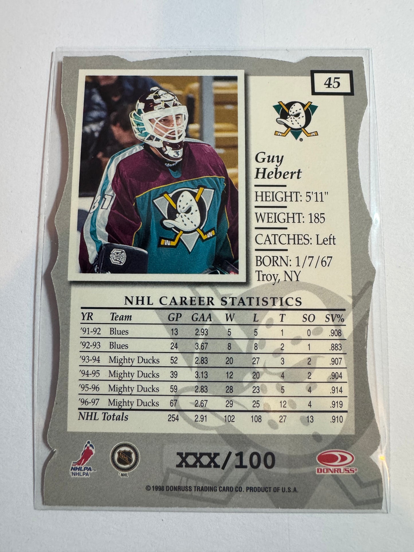 GUY HEBERT - 1997 Donruss Elite Status Die Cut #45, xxx/100