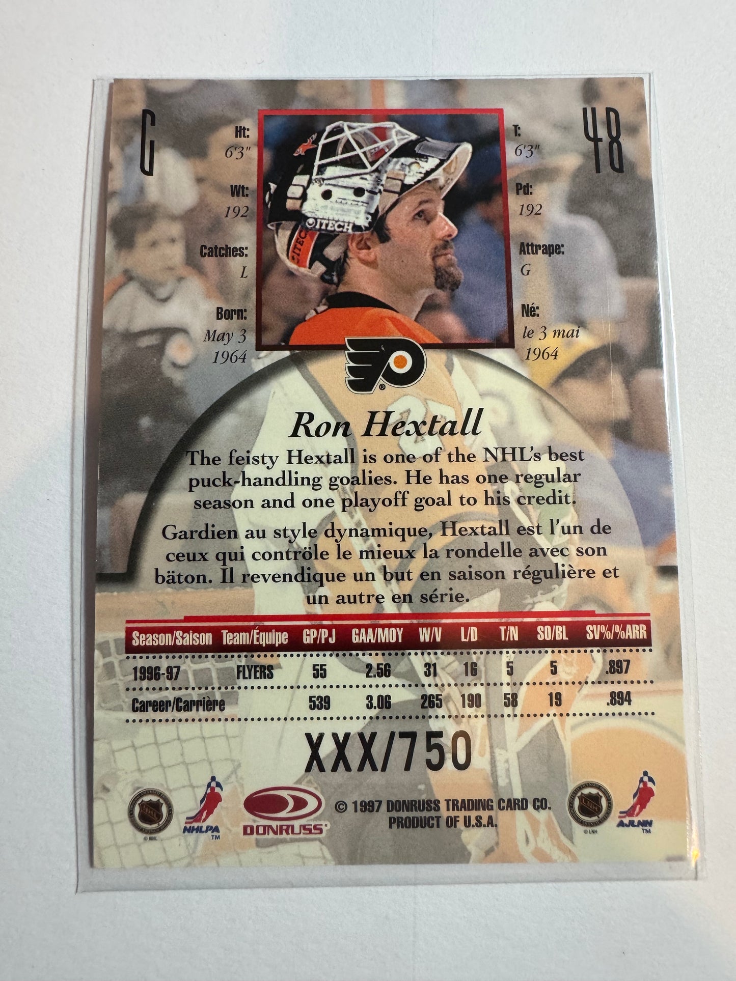 RON HEXTALL - 1997 Donruss Canadian Ice Provincial Series #48, xxx/750