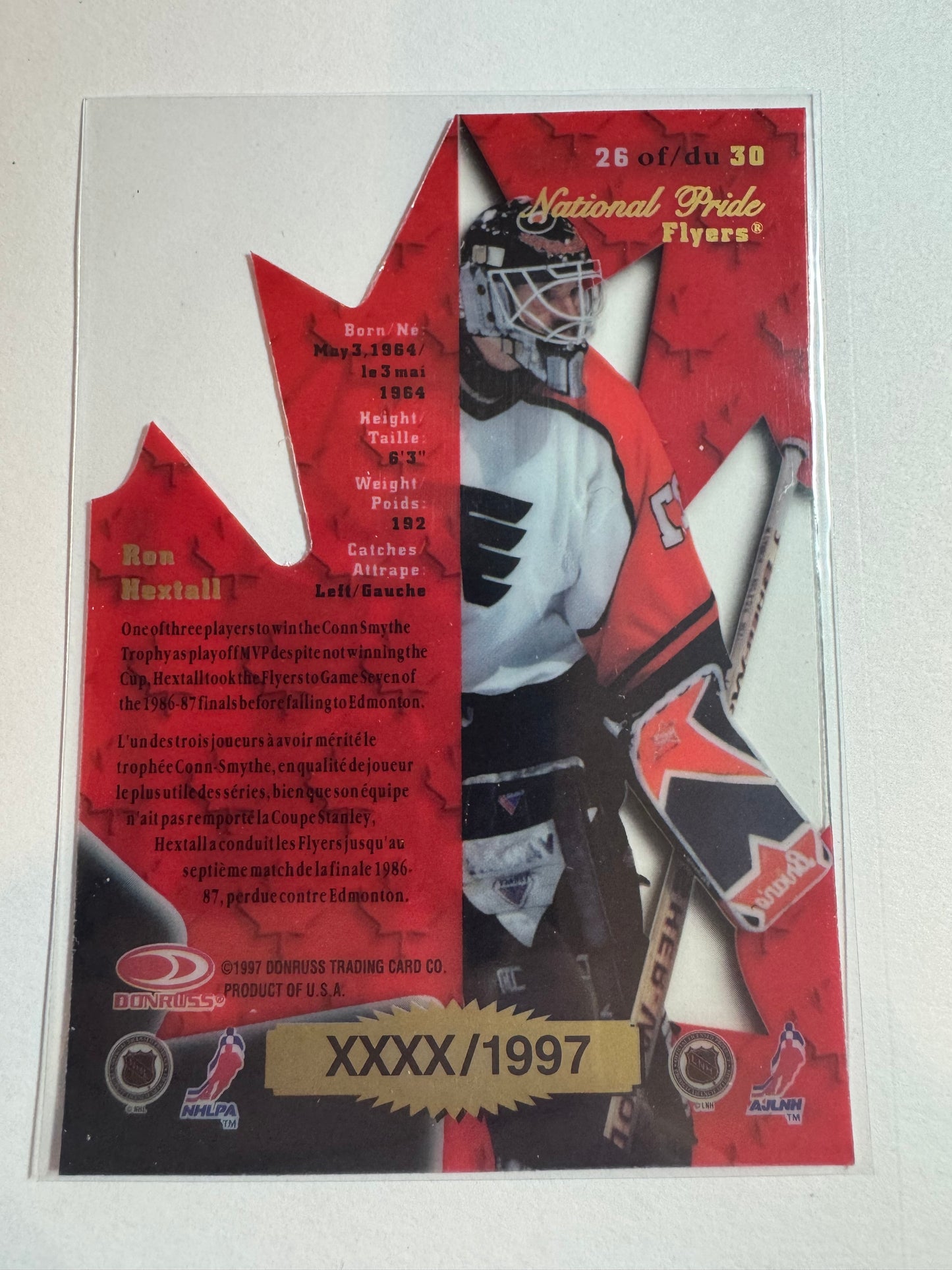 RON HEXTALL - 1997 Donruss Canadian Ice National Pride Clear Cut Die Cut #26, xxxx/1997