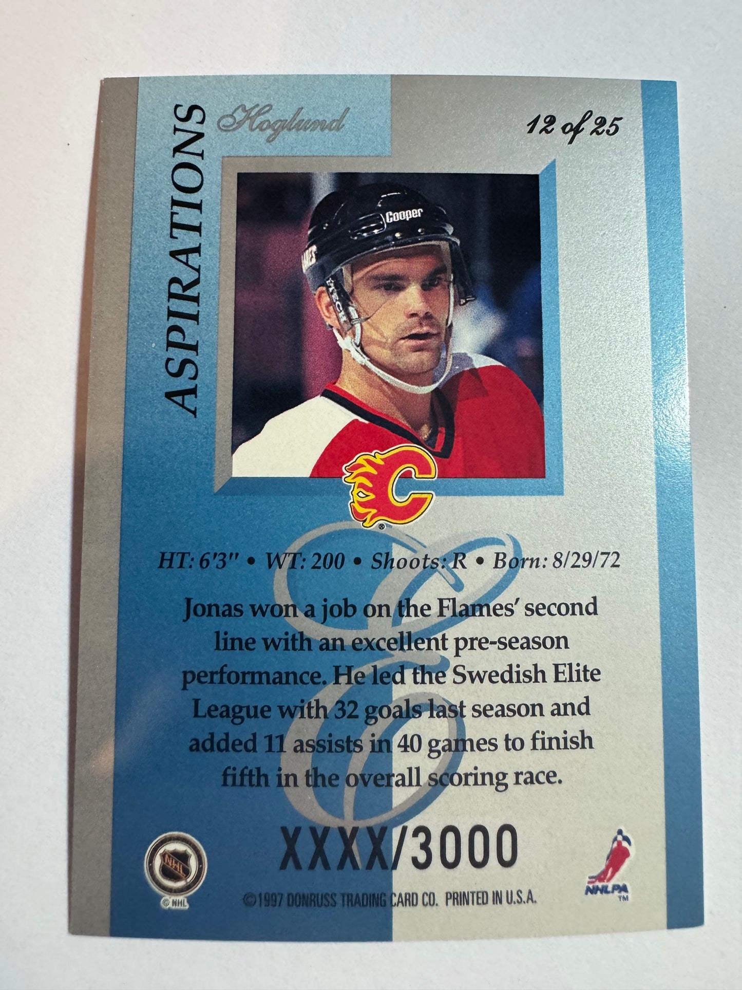 JONAS HOGLUND - 1996 Donruss Elite Aspirations #12, xxxx/3000