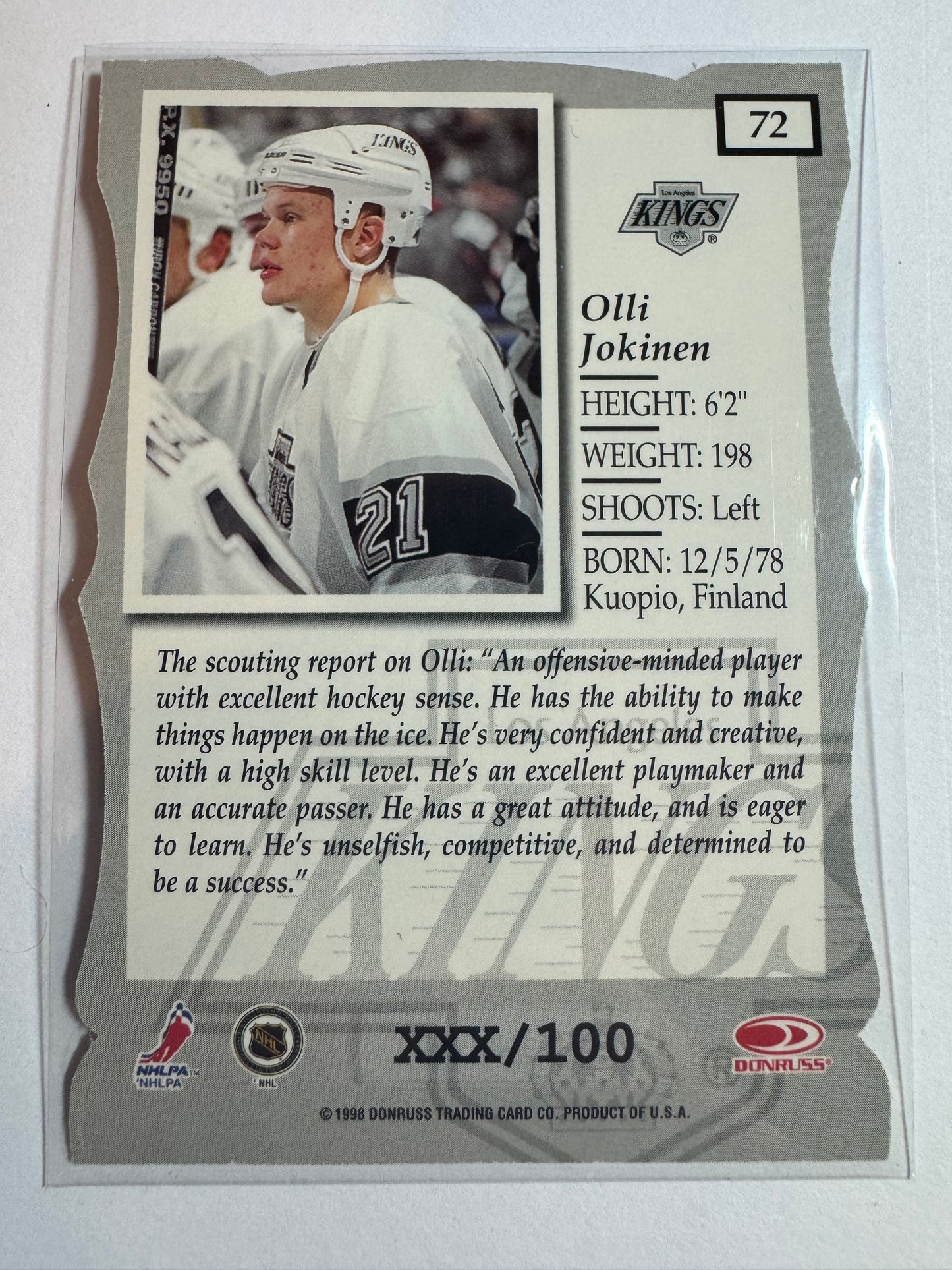 OLLI JOKINEN - 1997 Donruss Elite Status Die Cut #72, xxx/100