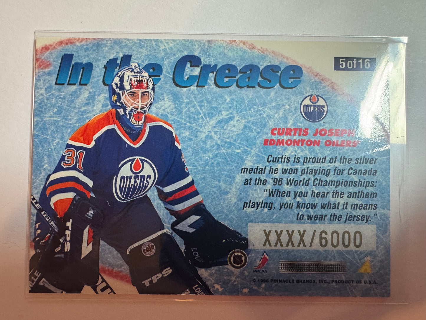 CURTIS JOSEPH - 1996 Pinnacle Summit In the Crease #5, xxxx/6000