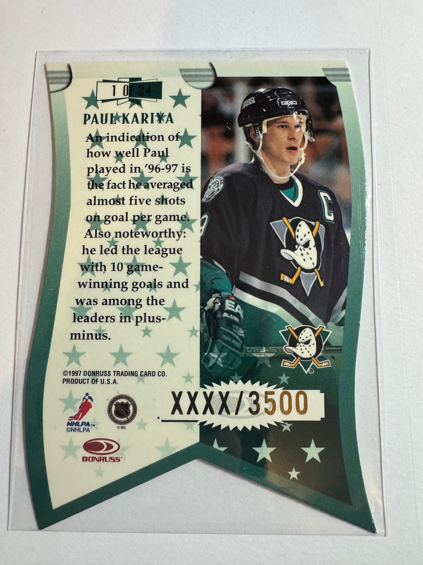 PAUL KARIYA - 1997 Donurss Leaf Banner Season Die Cut #1, xxxx/3500