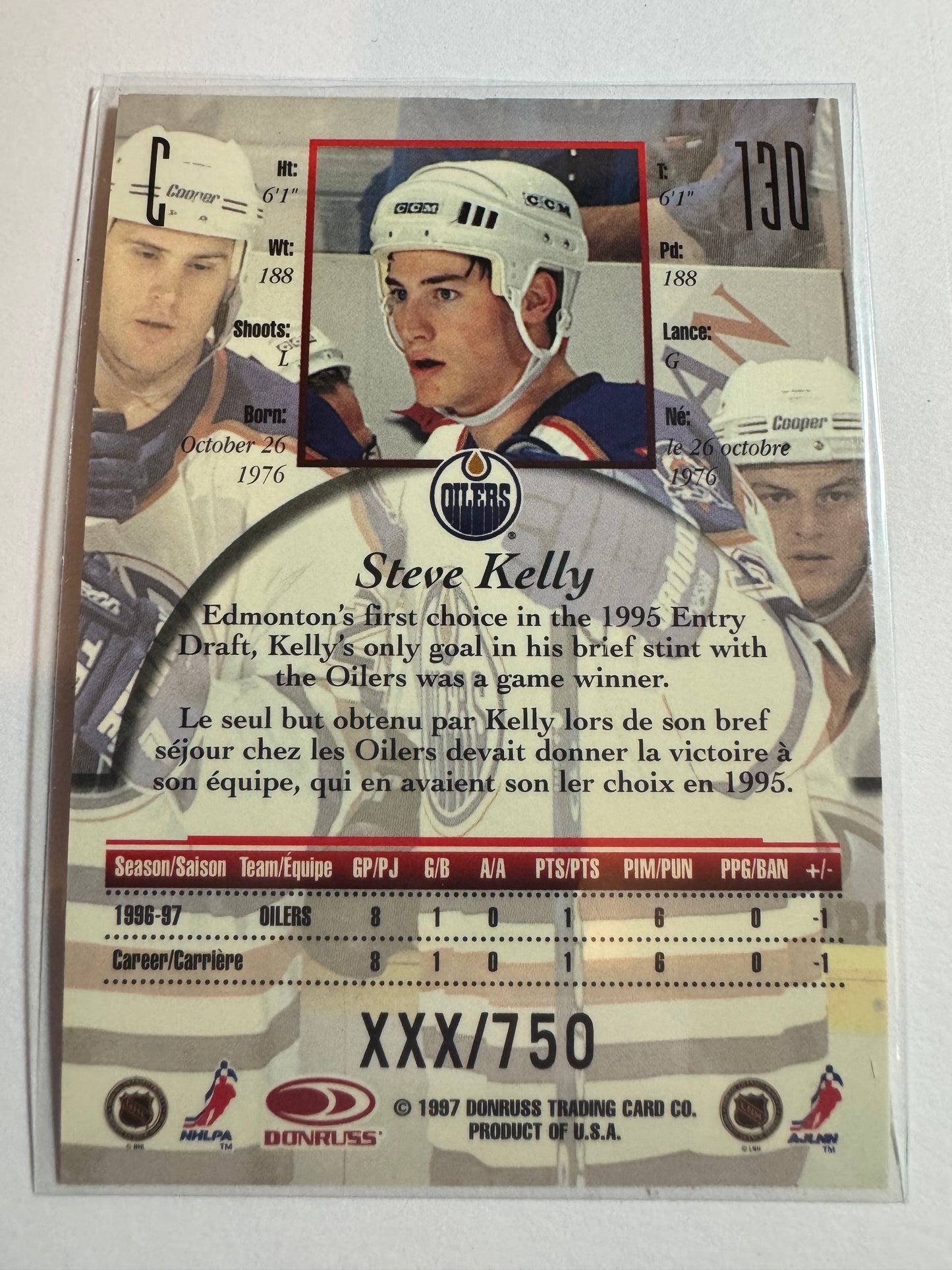 STEVE KELLY - 1997 Donruss Canadian Ice Provincial Series #130, xxx/750