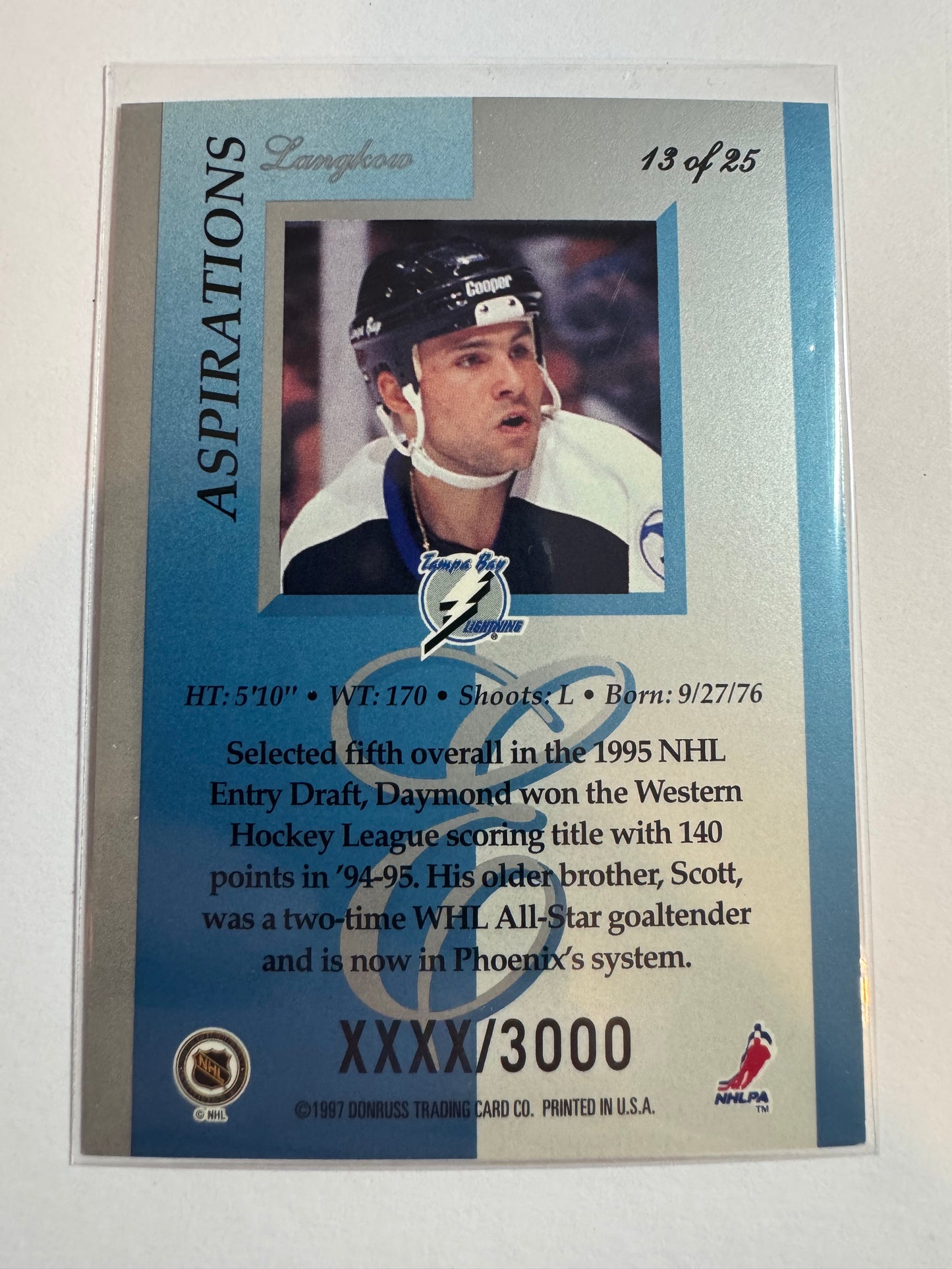 DAYMOND LANGKOW - 1996 Donruss Elite Aspirations #13, xxxx/3000