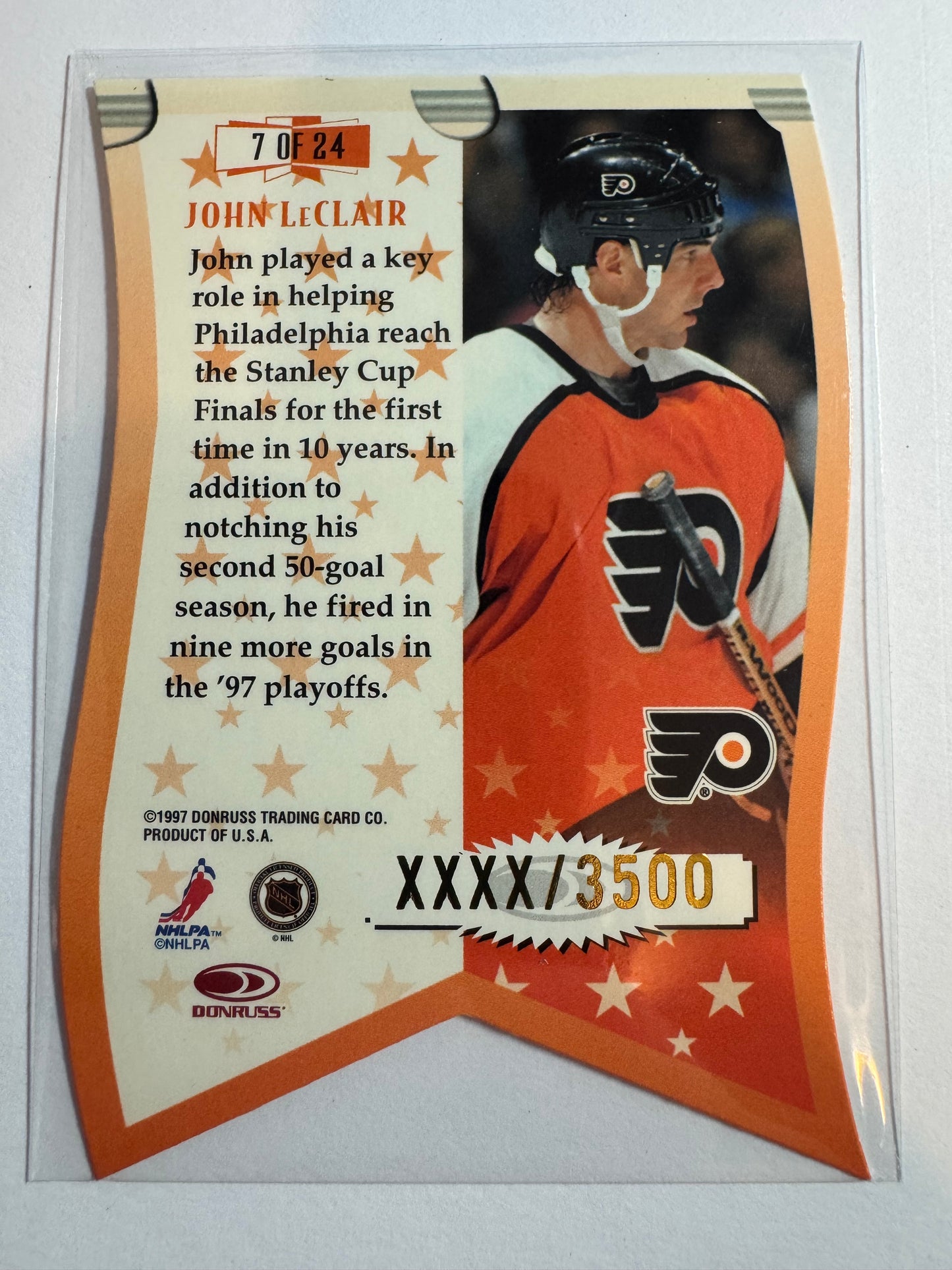 JOHN LECLAIR - 1997 Donruss Leaf Banner Season Die Cut #7, xxxx/3500