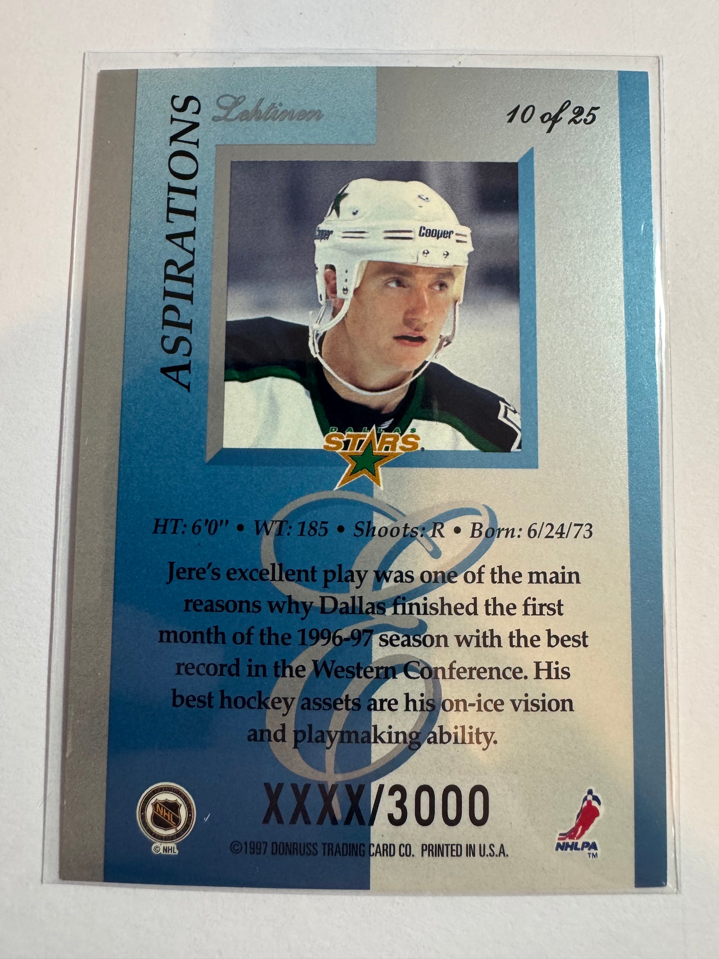 JERE LEHTINEN - 1996 Donruss Elite Aspirations #10, xxxx/3000