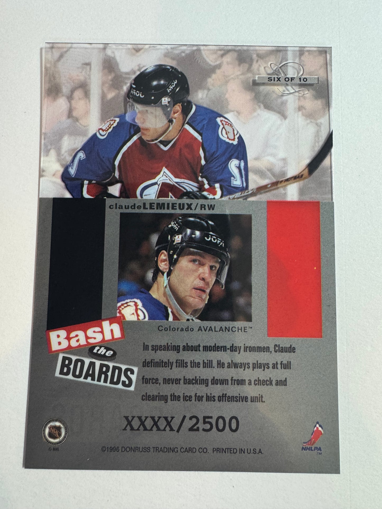 CLAUDE LEMIEUX - 1996 Donruss Leaf Limited Bash the Board Clear Cut #6, xxxx/2500