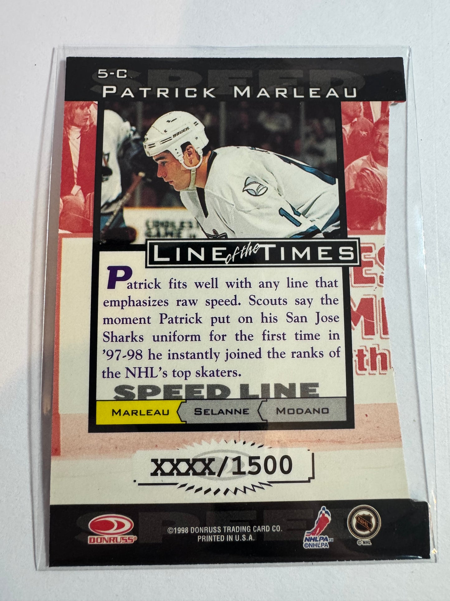 PATRICK MARLEAU - 1997 Donruss Preferred Line of the Times Die Cut #5-C, xxxx/1500
