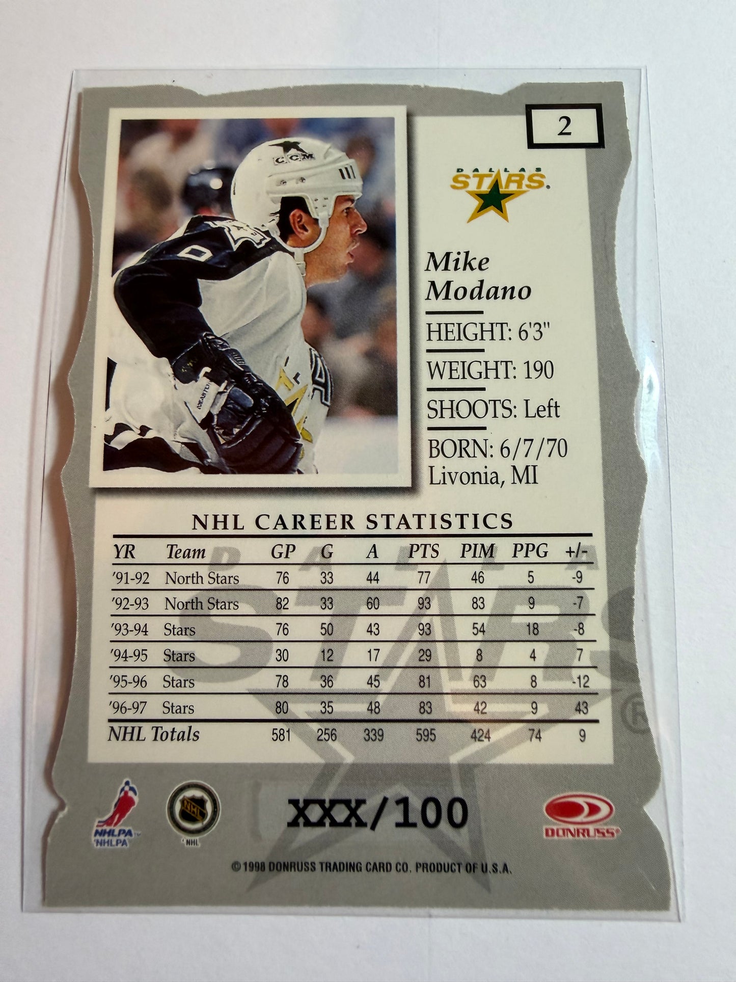 MIKE MODANO - 1997 Donruss Elite Status Die Cut #2, xxx/100
