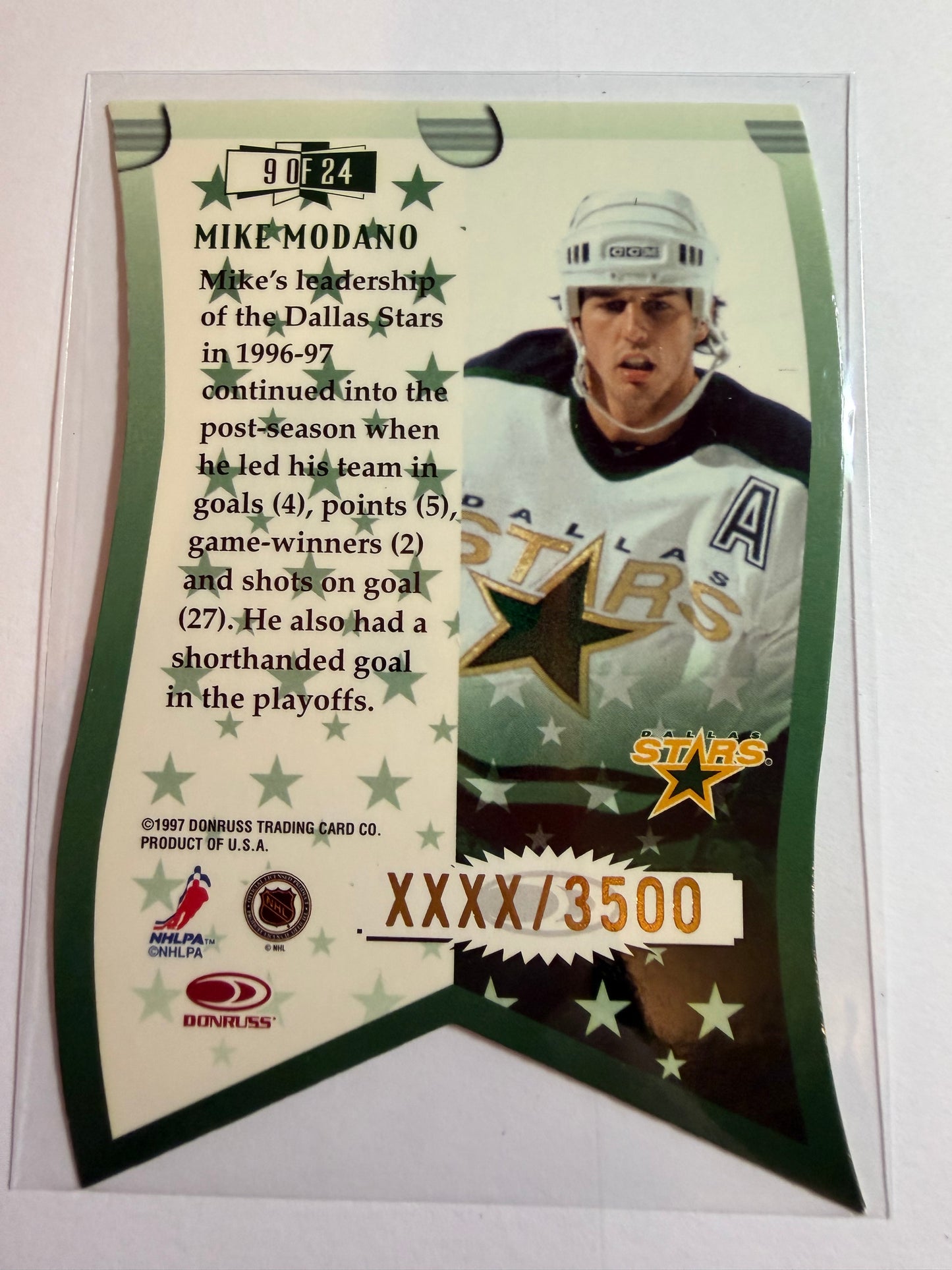 MIKE MODANO - 1997 Donruss Leaf Banner Season Die Cut #9, xxxx/3500