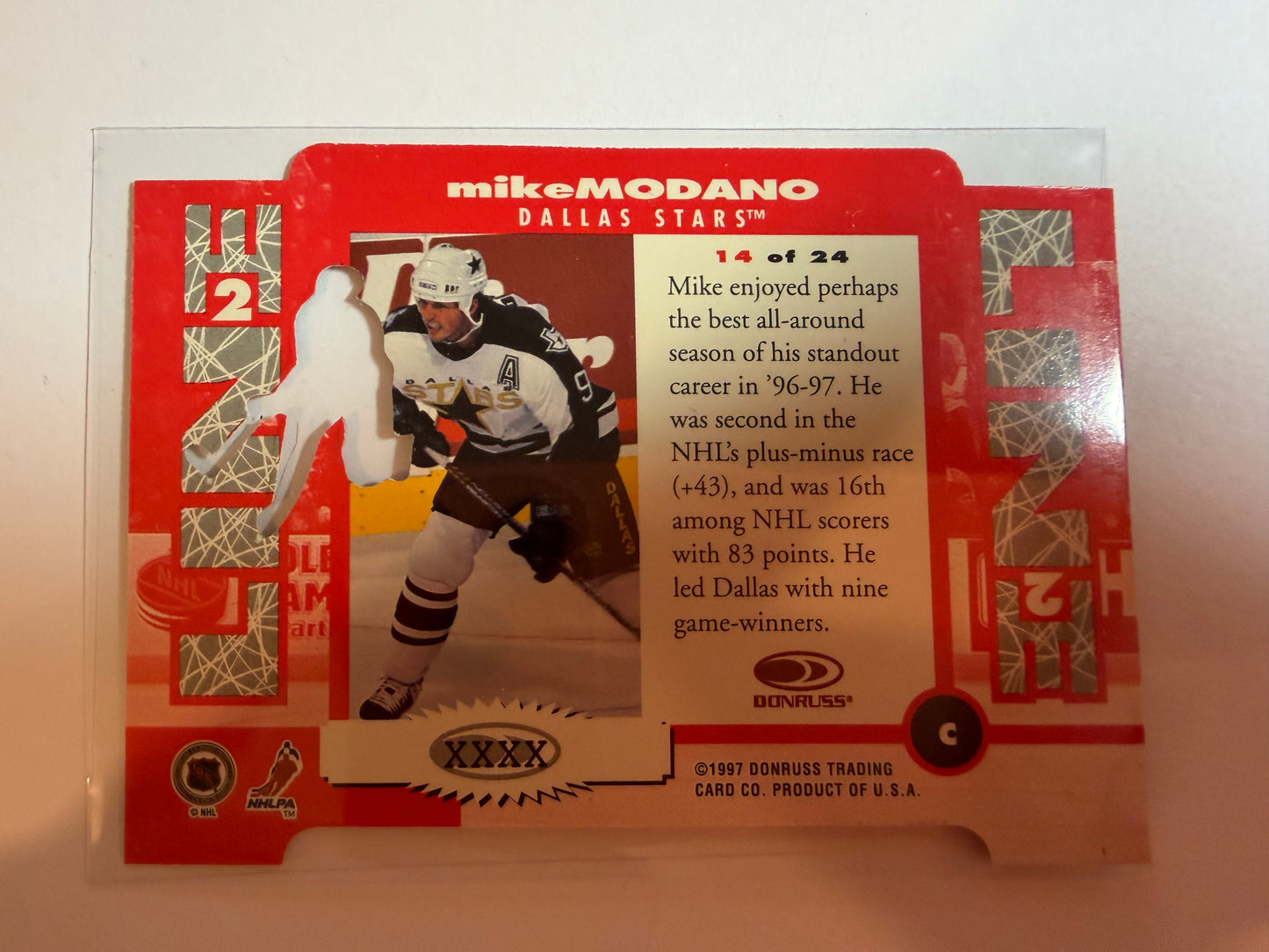 MIKE MODANO - 1997 Donurss Line 2 Line Die Cut #14, xxxx