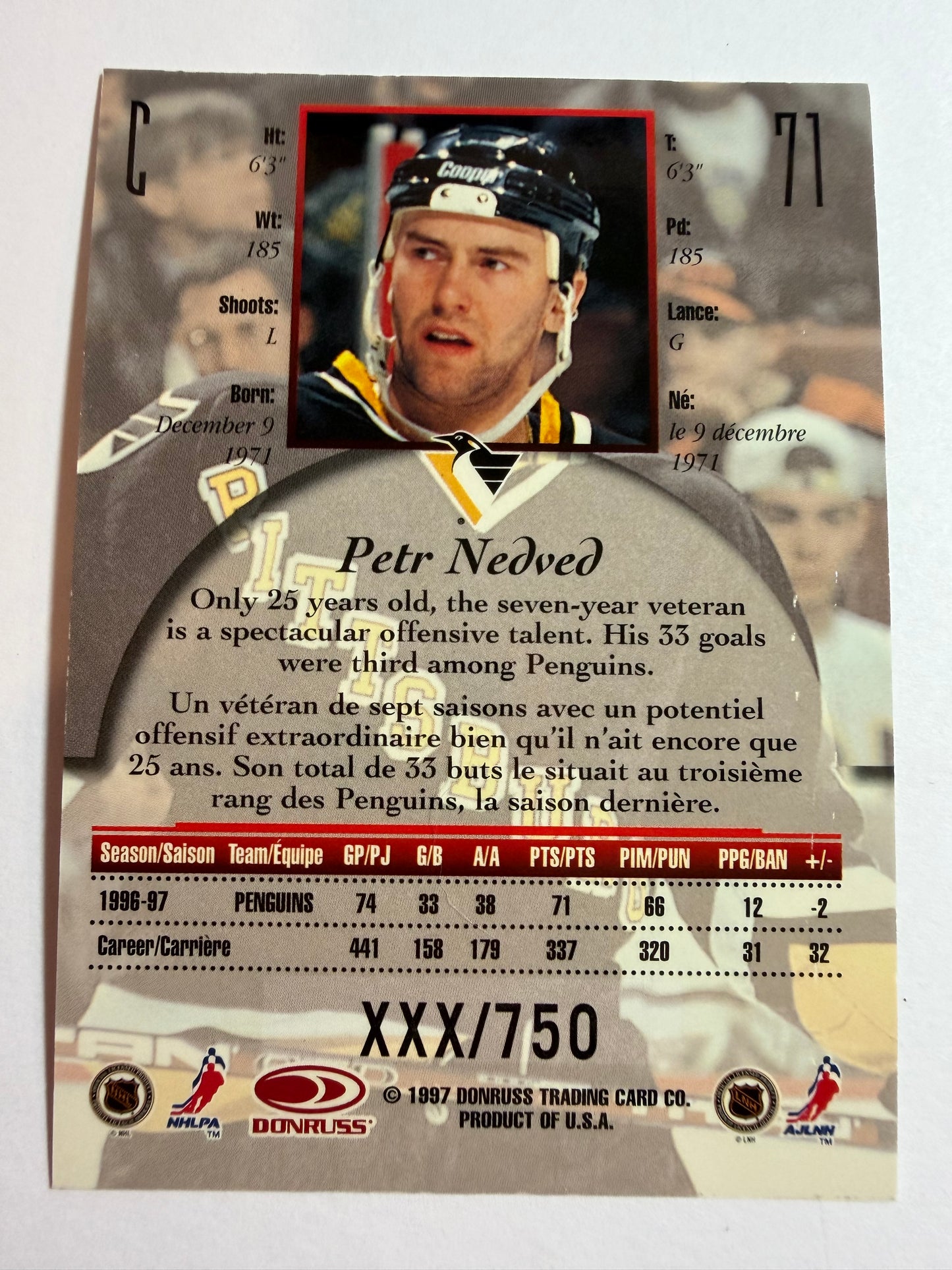 PETR NEDVED - 1997 Donruss Canadian Ice Provincial Series #71, xxx/750