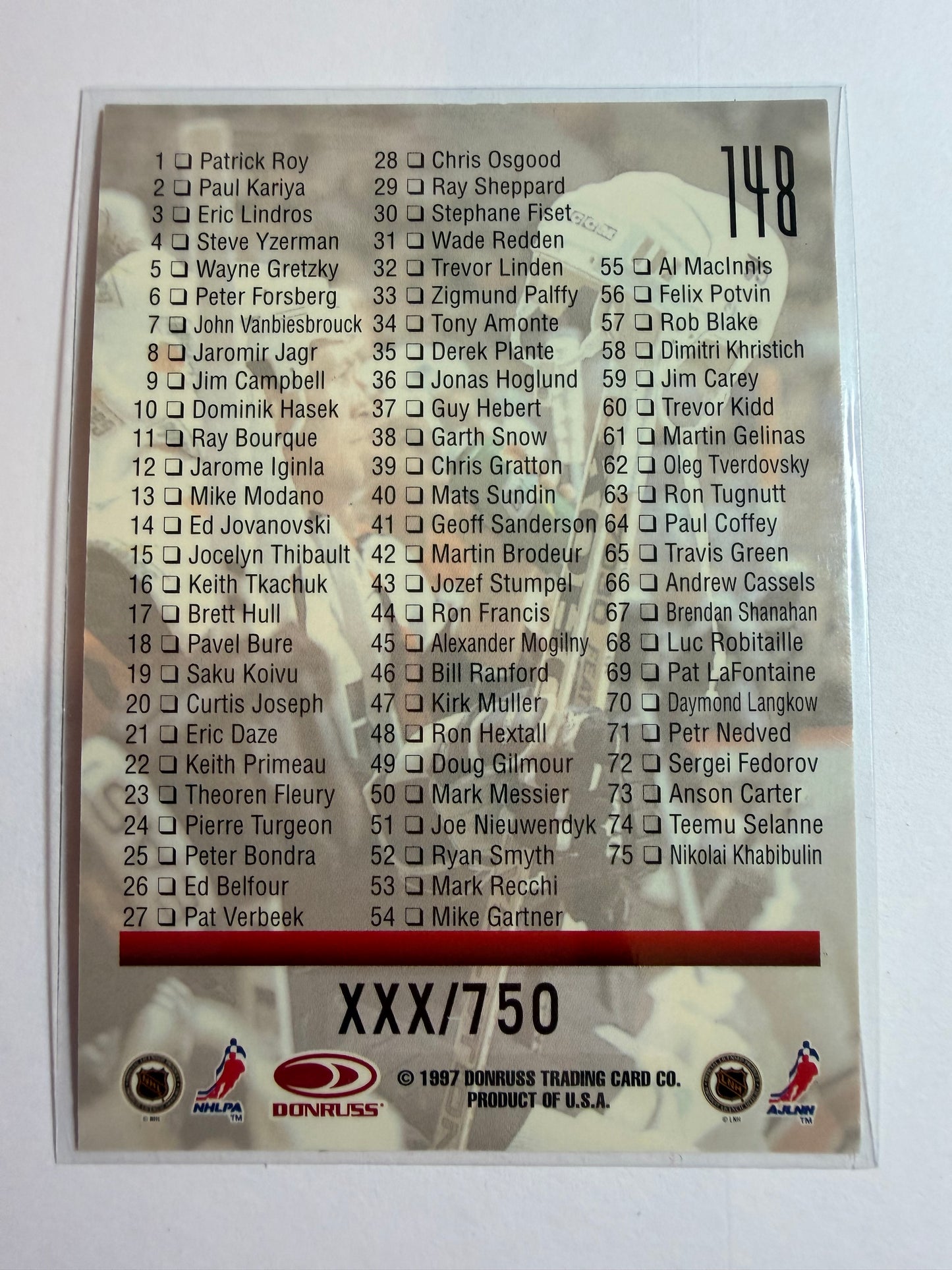 NEW JERSEY DEVILS - 1997 Donruss Canadian Ice Provincial Series Checklist #148, xxx/750