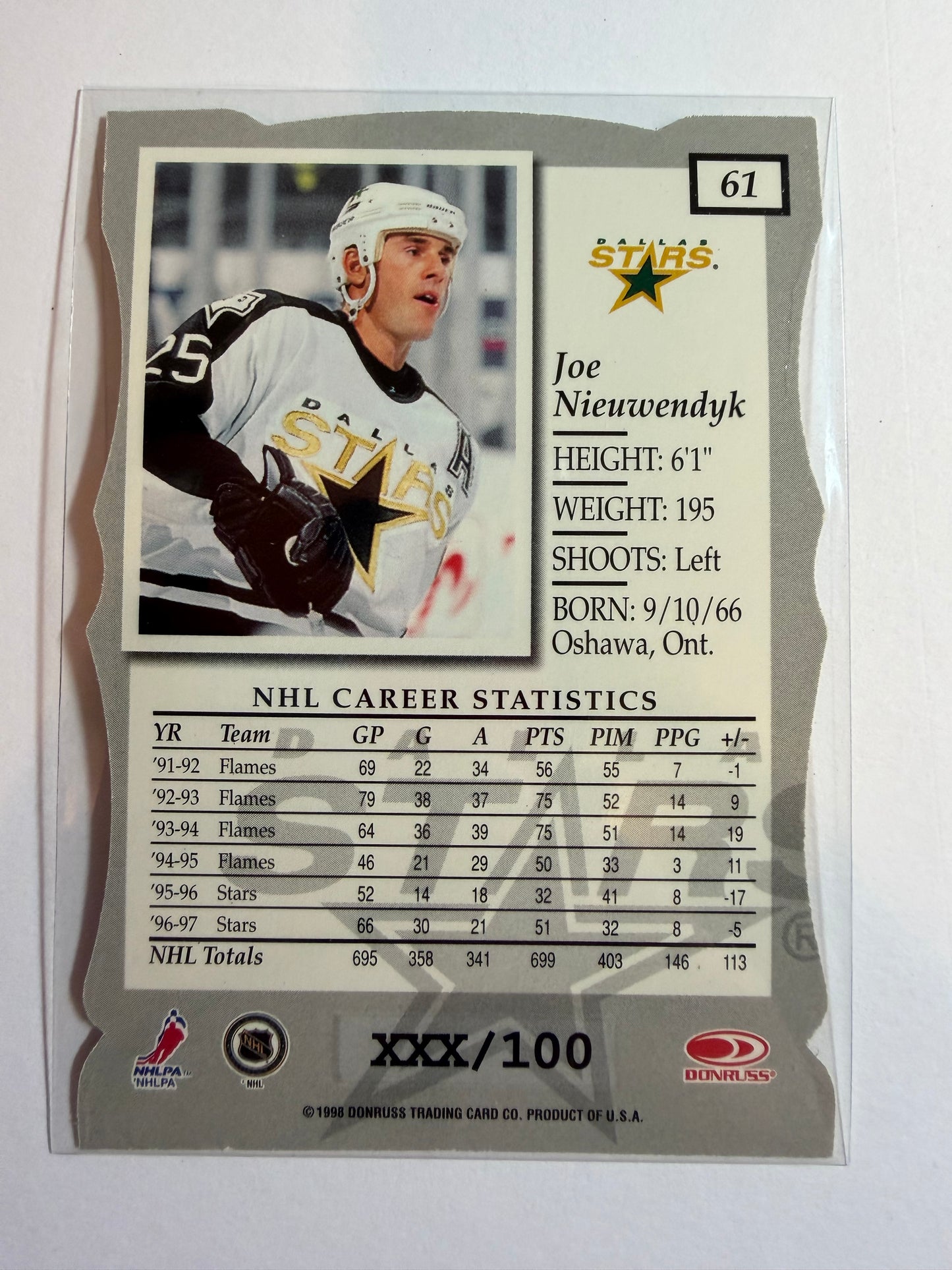 JOE NIEUWENDYK - 1997 Donruss Elite Status Die Cut #61, xxx/100