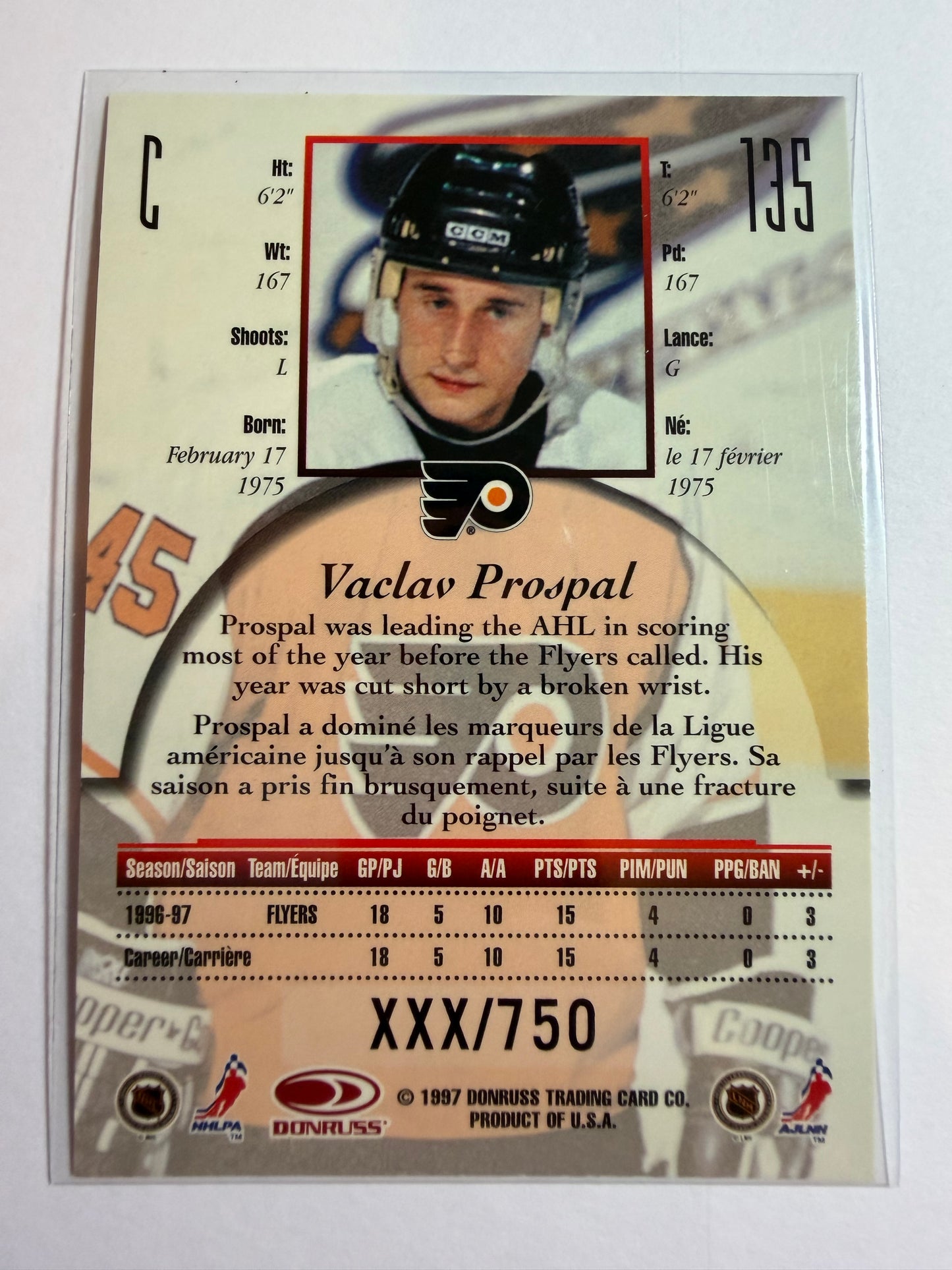 VACLAV PROSPAL - 1997 Donruss Canadian Ice Provincial Series #135, xxx/750