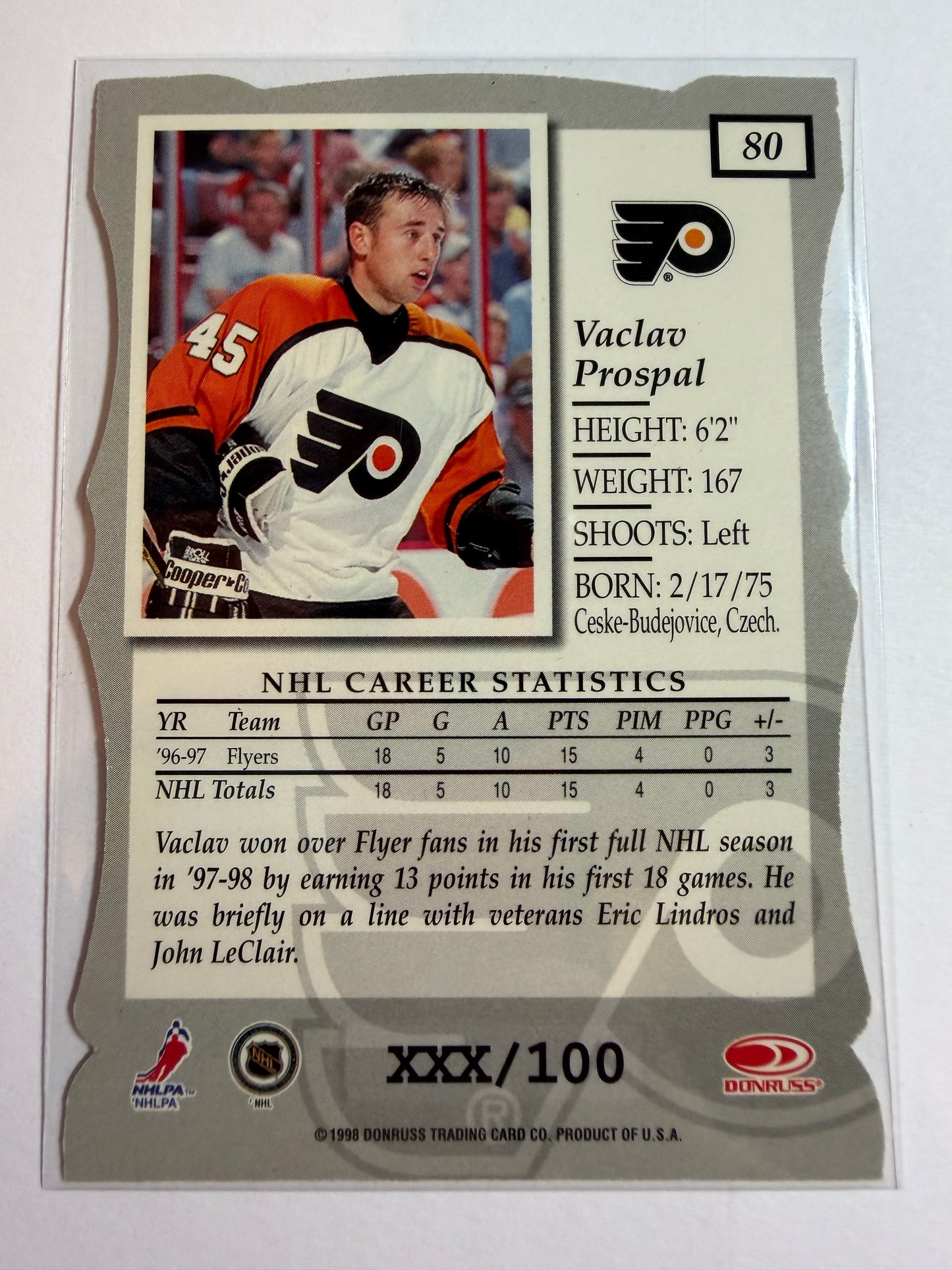 VACLAV PROSPAL - 1997 Donruss Elite Status Die Cut #80, xxx/100