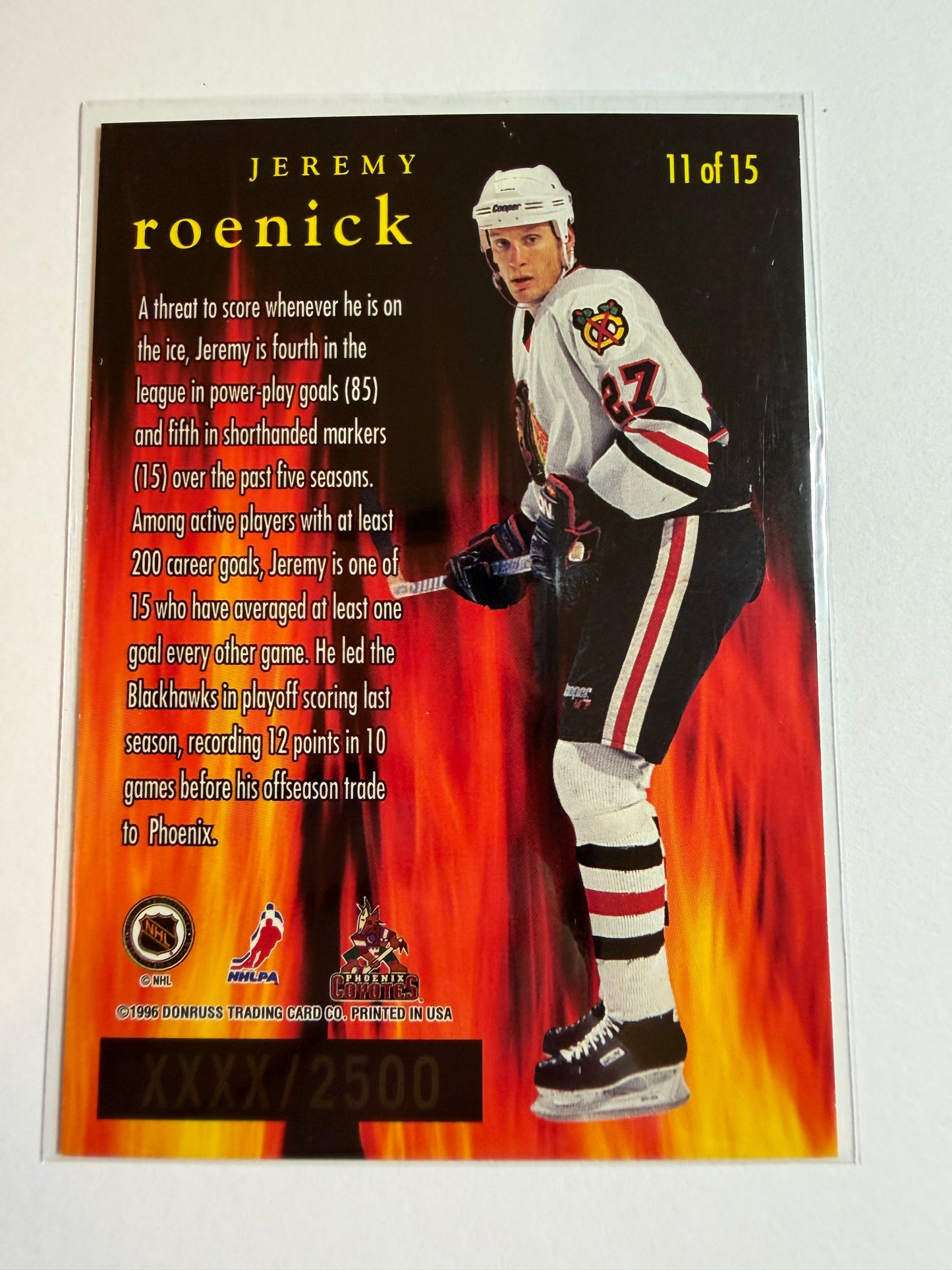 JEREMY ROENICK - 1996 Donruss Leaf Fire on Ice #11, xxxx/2500