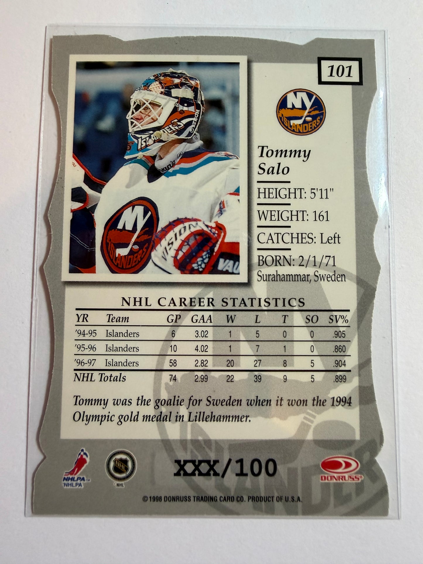 TOMMY SALO - 1997 Donruss Elite Status Die Cut #101, xxx/100