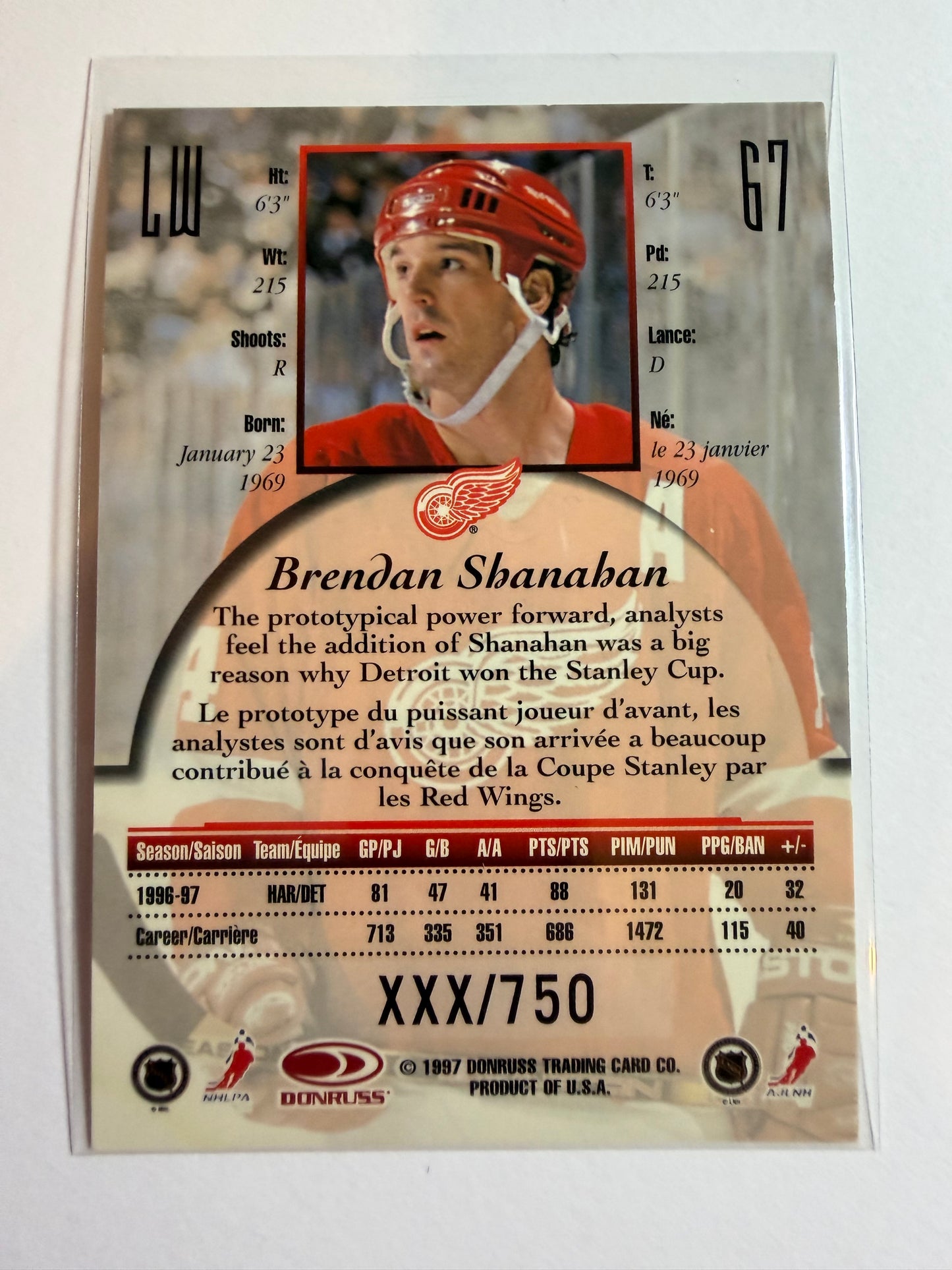 BRENDAN SHANAHAN - 1997 Donruss Canadian Ice Provincial Series #67, xxx/750