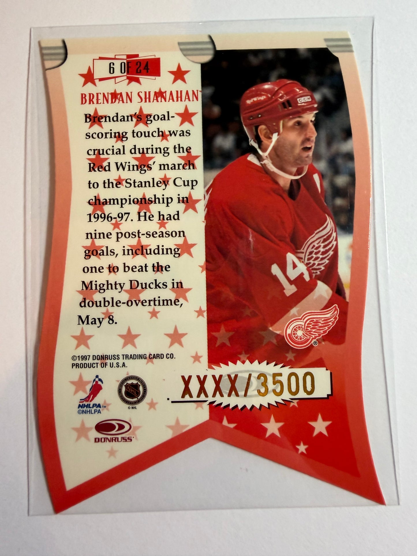 BRENDAN SHANAHAN - 1997 Donruss Leaf Banner Season Die Cut #6, xxxx/3500