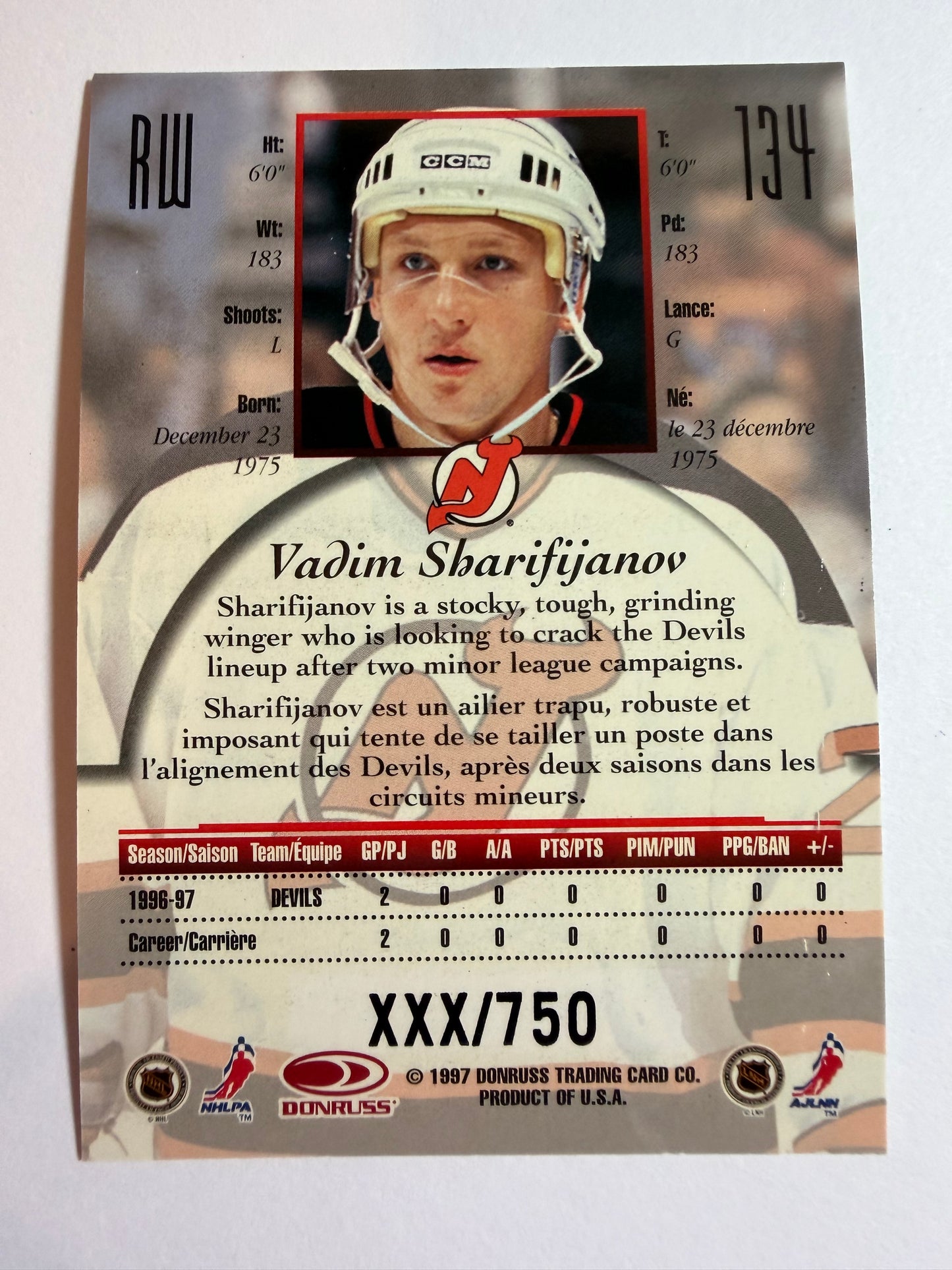 VADIM SHARIFIJANOV - 1997 Donruss Canadian Ice Provincial Series #134, xxx/750