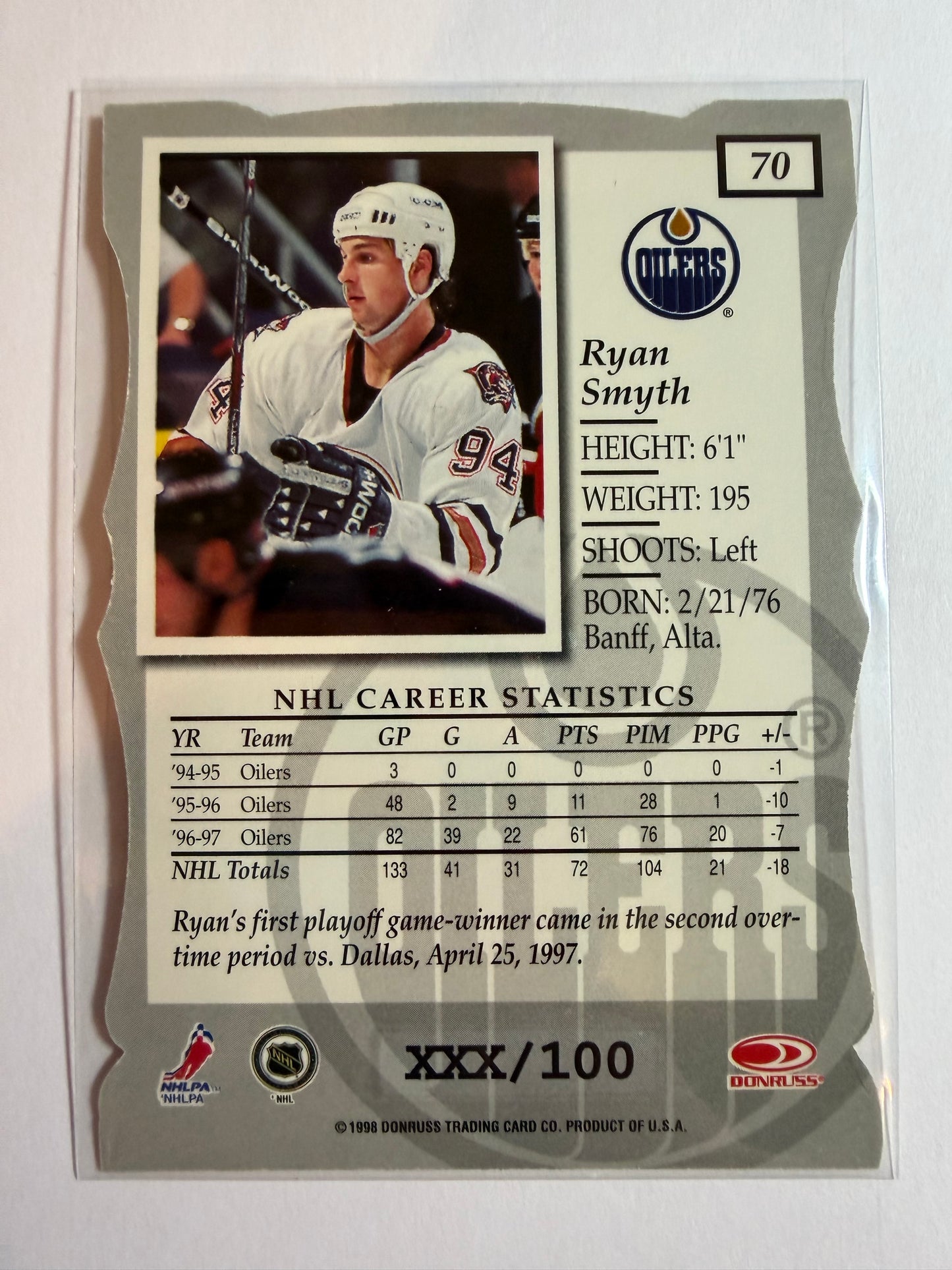 RYAN SMYTH - 1997 Donruss Elite Status Die Cut #70, xxx/100