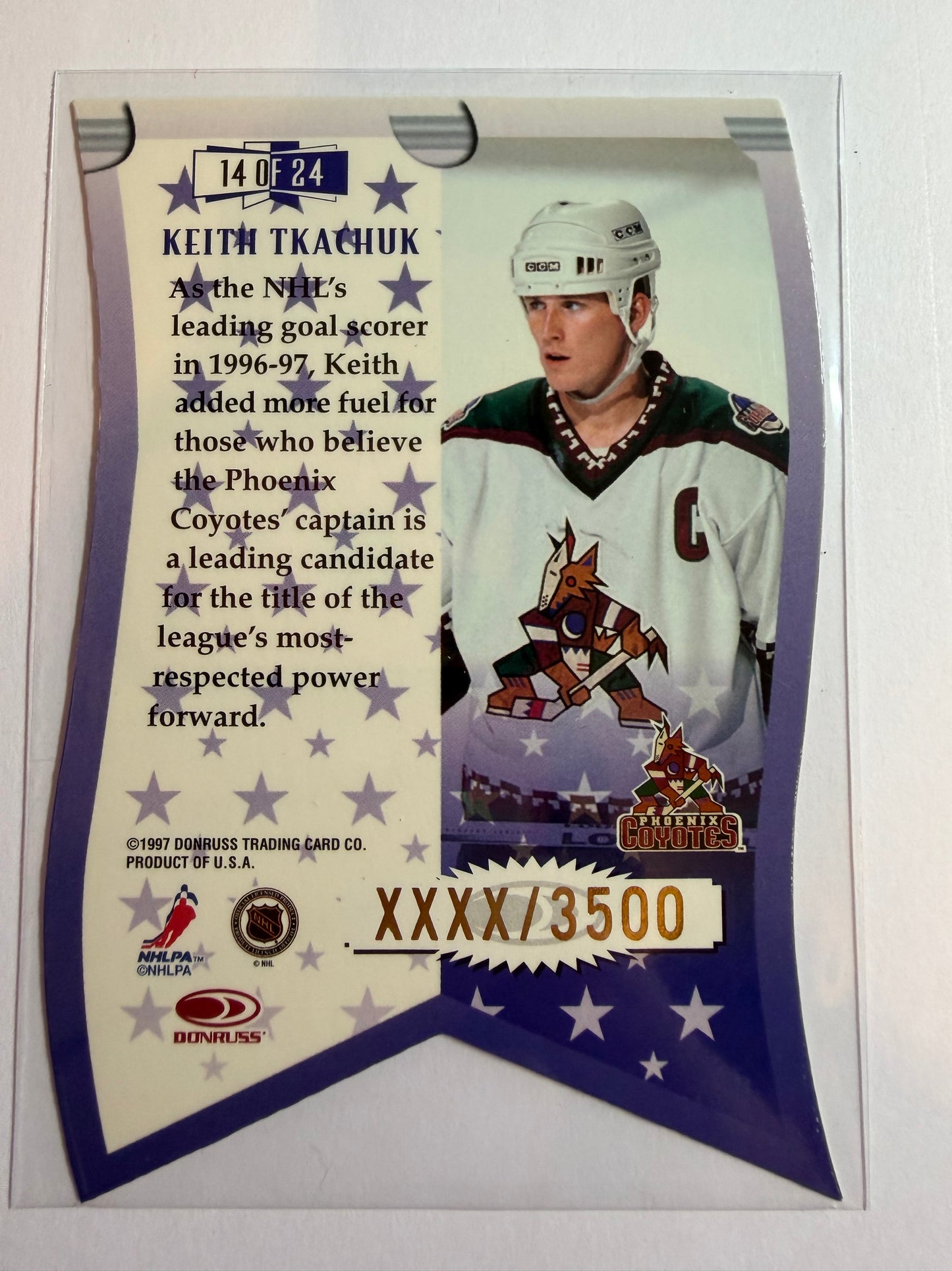 KEITH TKACHUK - 1997 Donruss Leaf Banner Season Die Cut #14, xxxx/3500