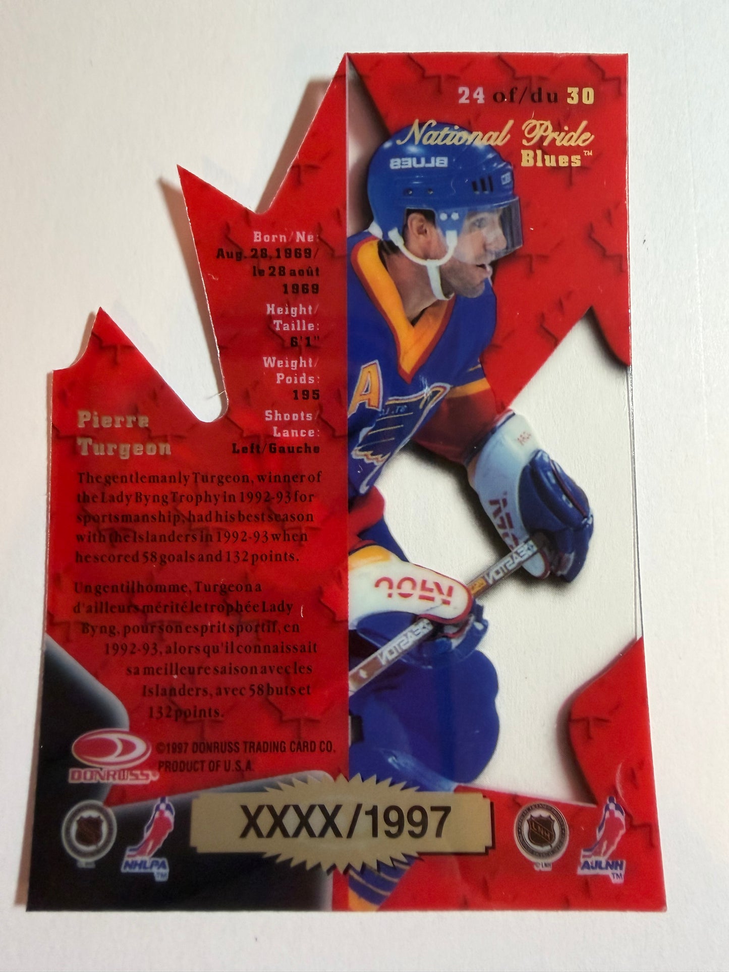 PIERRE TURGEON - 1997 Donruss Canadian Ice National Pride Clear Cut Die Cut #24, xxxx/1997