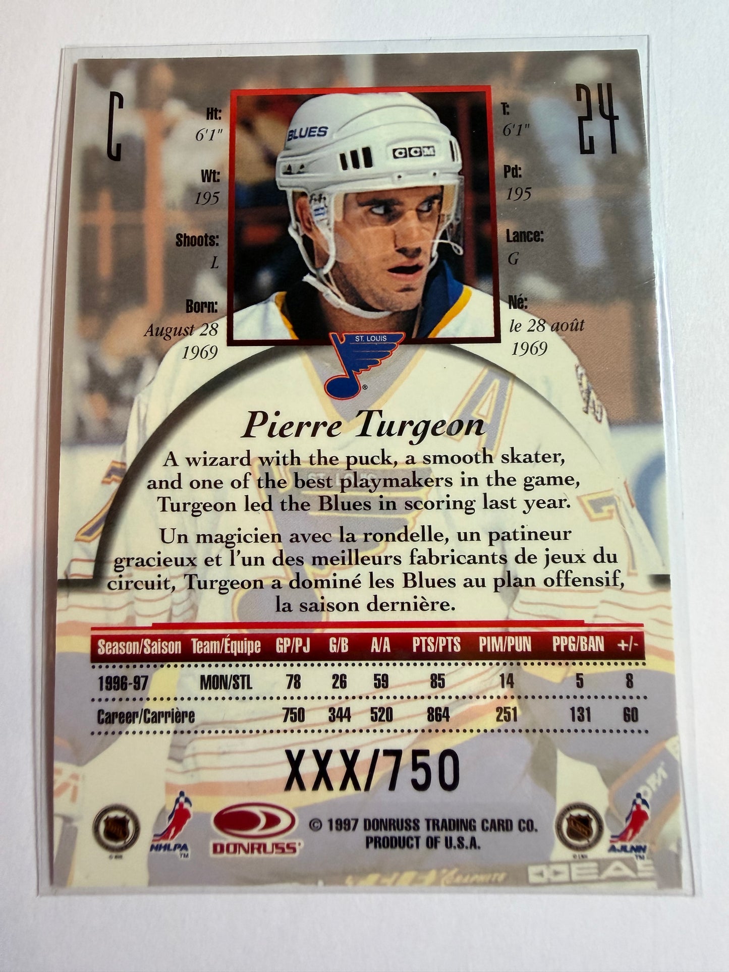 PIERRE TURGEON - 1997 Donruss Canadian Ice Provincial Series #24, xxx/750