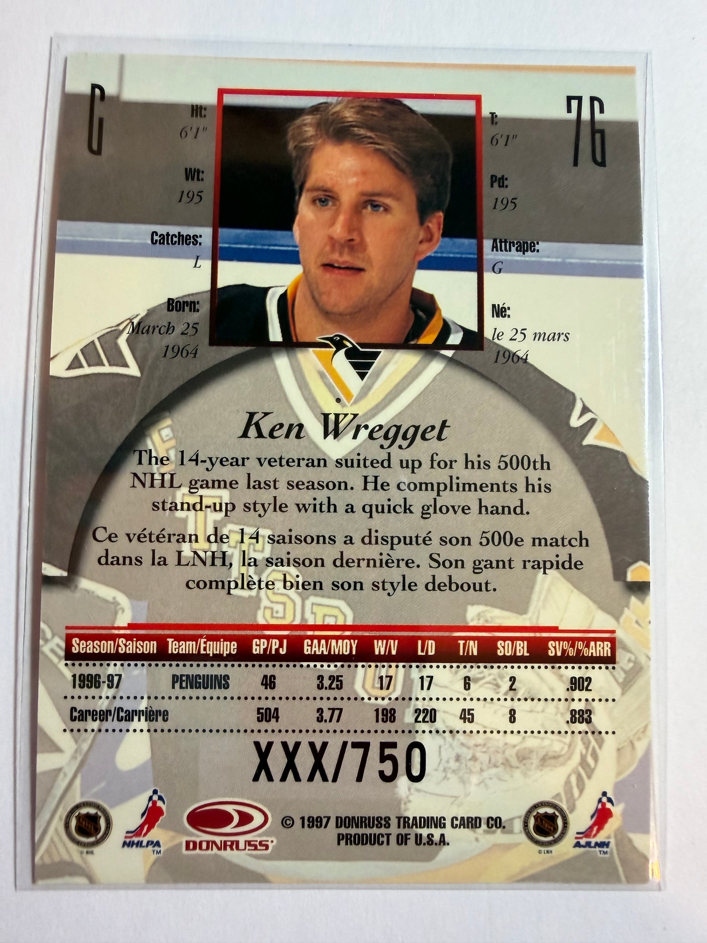 KEN WREGGET - 1997 Donruss Canadian Ice Provincial Series #76, xxx/750