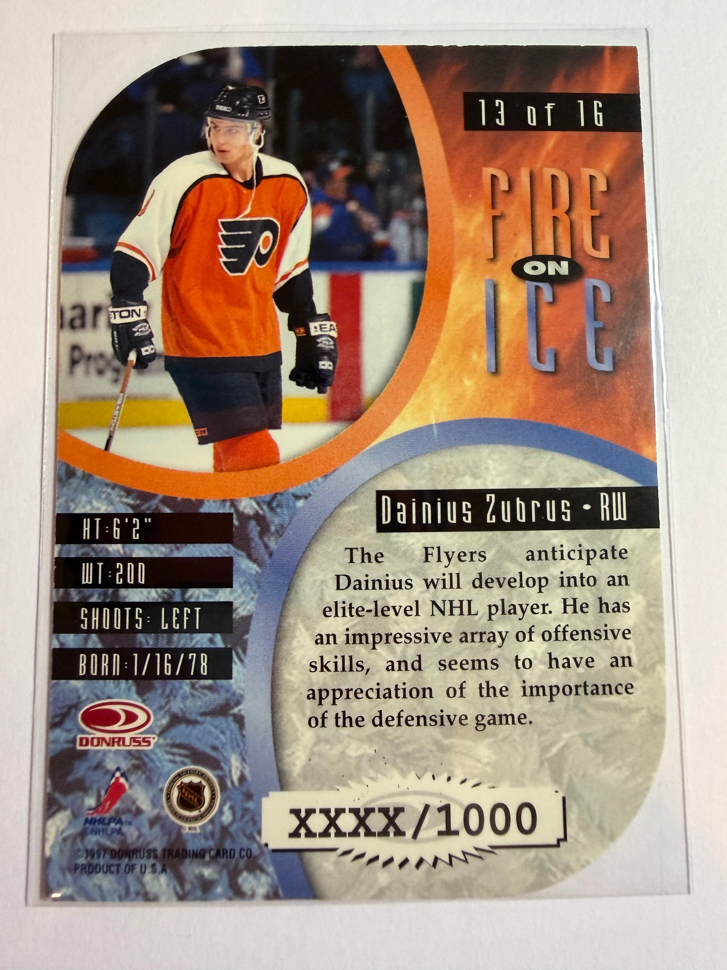 DAINIUS ZUBRUS - 1997 Donruss Leaf Fire on Ice Die Cut #13, xxxx/1000