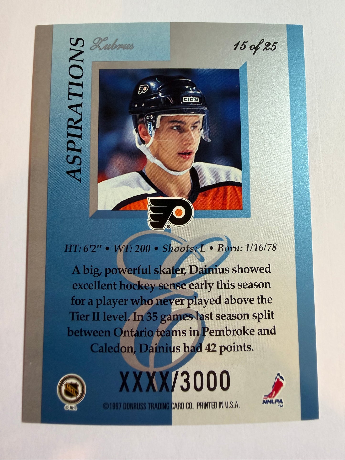 DAINIUS ZUBRUS - 1996 Donruss Elite Aspirations #15, xxxx/3000