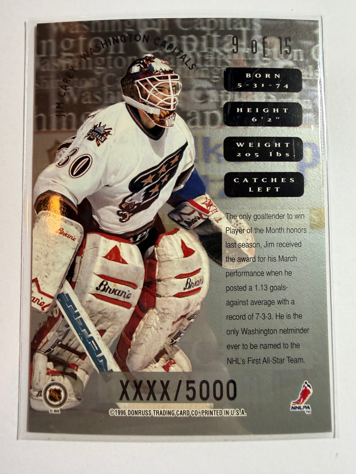 JIM CAREY - 1996 Donruss Leaf Sweaters #9, xxxx/5000