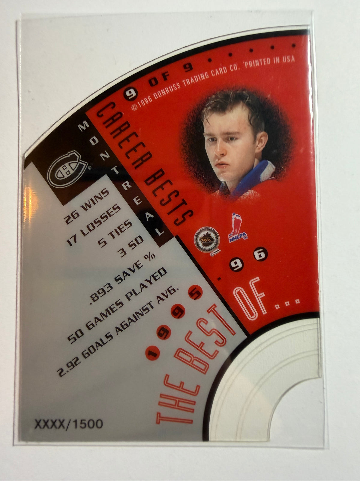JOCELYN THIBAULT - 1996 Donruss Leaf The Best Of Die Cut #9, xxxx/1500